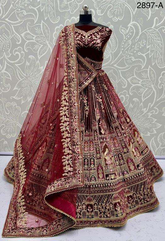 2897 HIT COLOUR BY ASLIWHOLESALE DESIGNER PURE VELVET EMBROIDERY LEHENGAS-00130