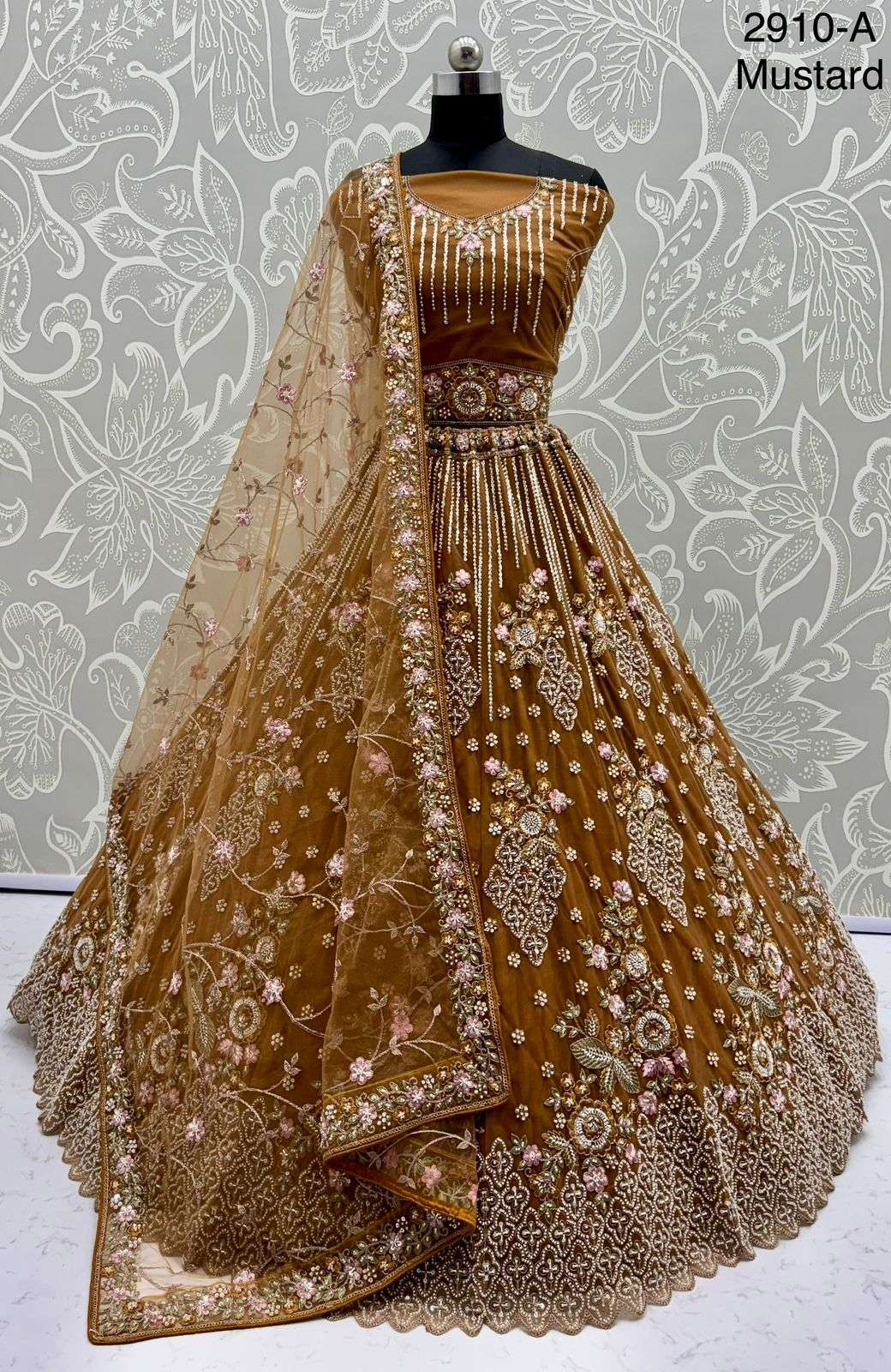 2910 HIT COLOUR BY ASLIWHOLESALE DEISGNER PURE NET HANDWORK LEHENGAS-00130