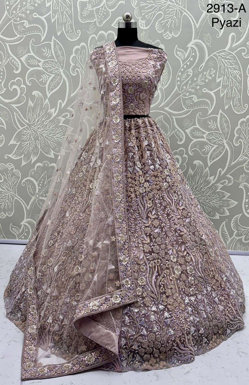 2913 HIT COLOUR BY ASLIWHOLESALE DESIGNER PURE NET EMBROIDERY LEHENGAS-00130