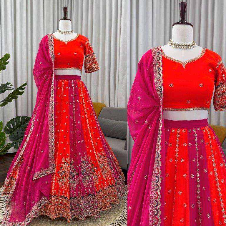 378 HIT COLOUR BY ASLIWHLESALE DESIGNER PURE FAUX GEORGETTE SEQUNCE LEHENGAS-00246