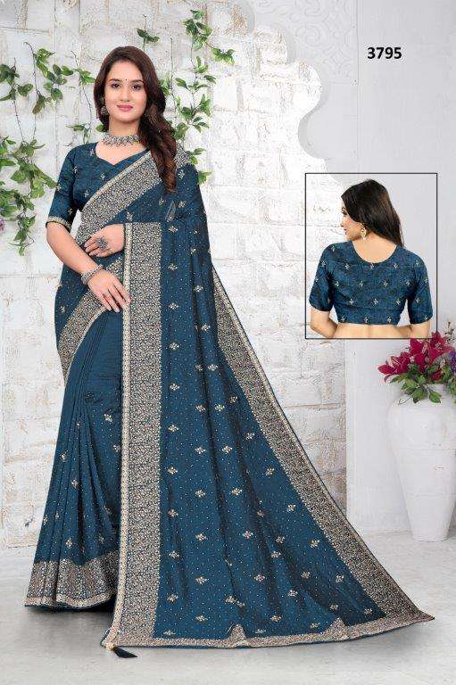 3795 COLOUR BY ASLIWHOLESALE DESIGNER PURE VICHITRA SILK EMBROIDERY SAREES-00103