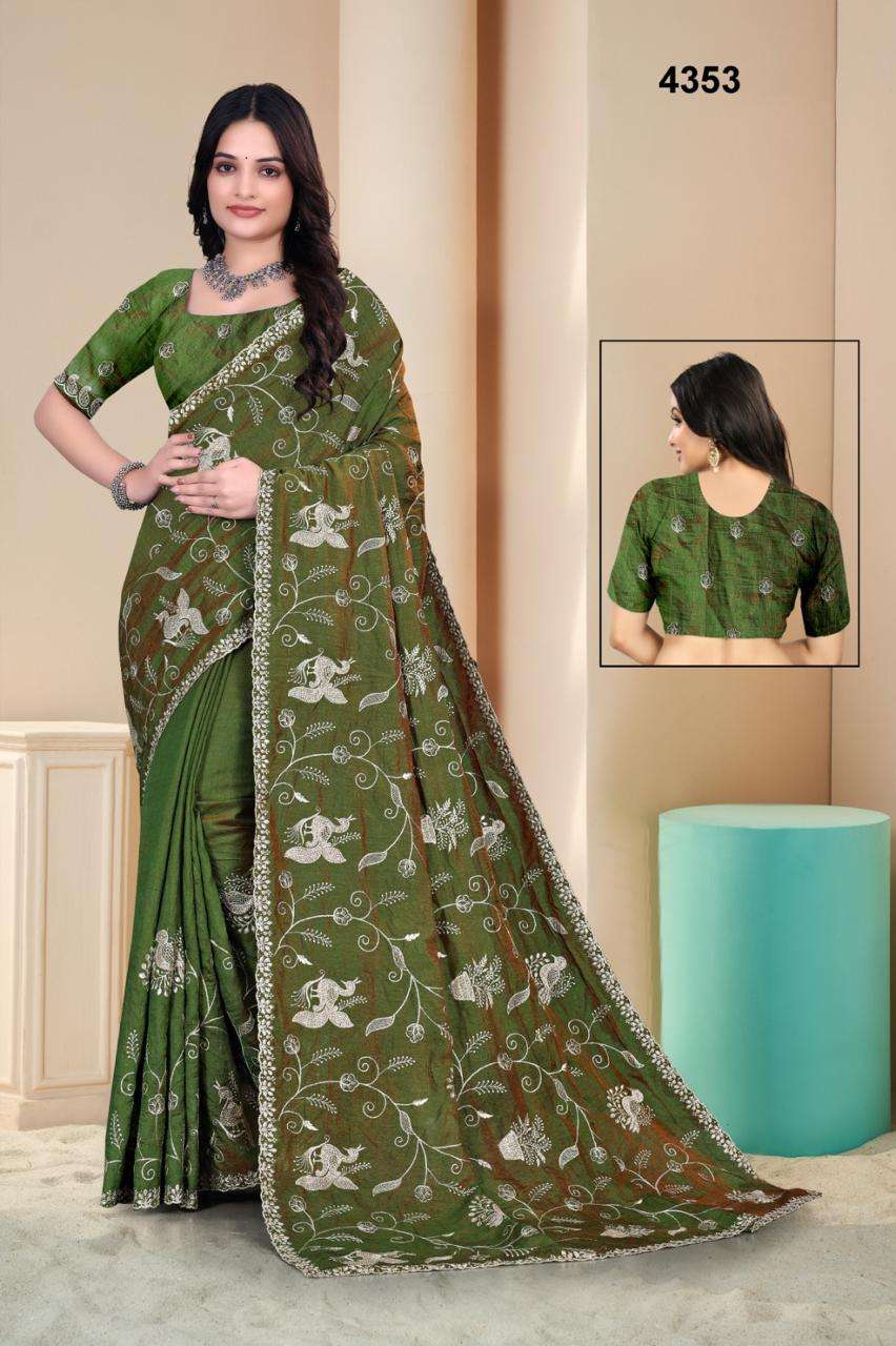 4353 COLOUR BY ASLIWHOLESALE DESIGNER PURE SILK EMBROIDERY SAREES-00103