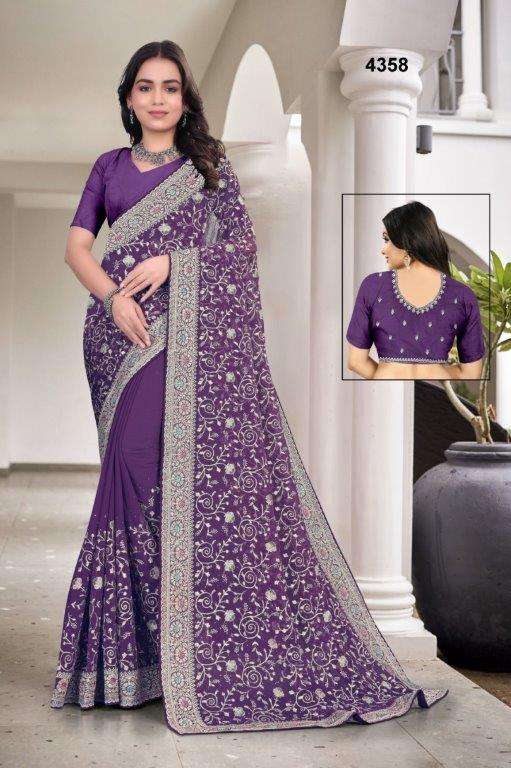 4358 COLOUR BY ASLIWHOLESALE DESIGNER PURE GEORGETTE EMBROIDERY SAREES-00103