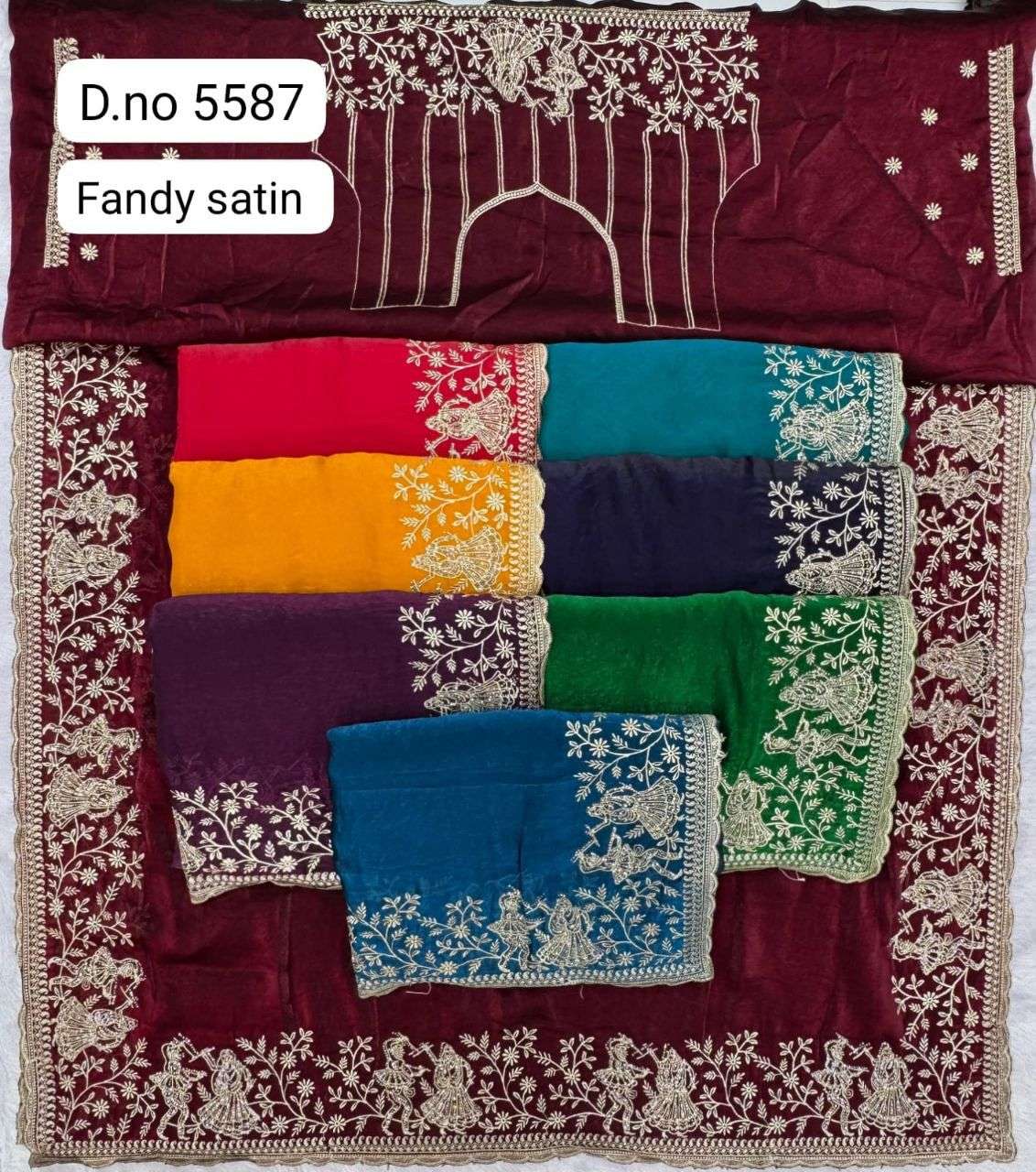 5587 COLOUR BY ASLIWHOLESALE DESIGNER PURE SATIN EMBROIDERY SAREES-00103