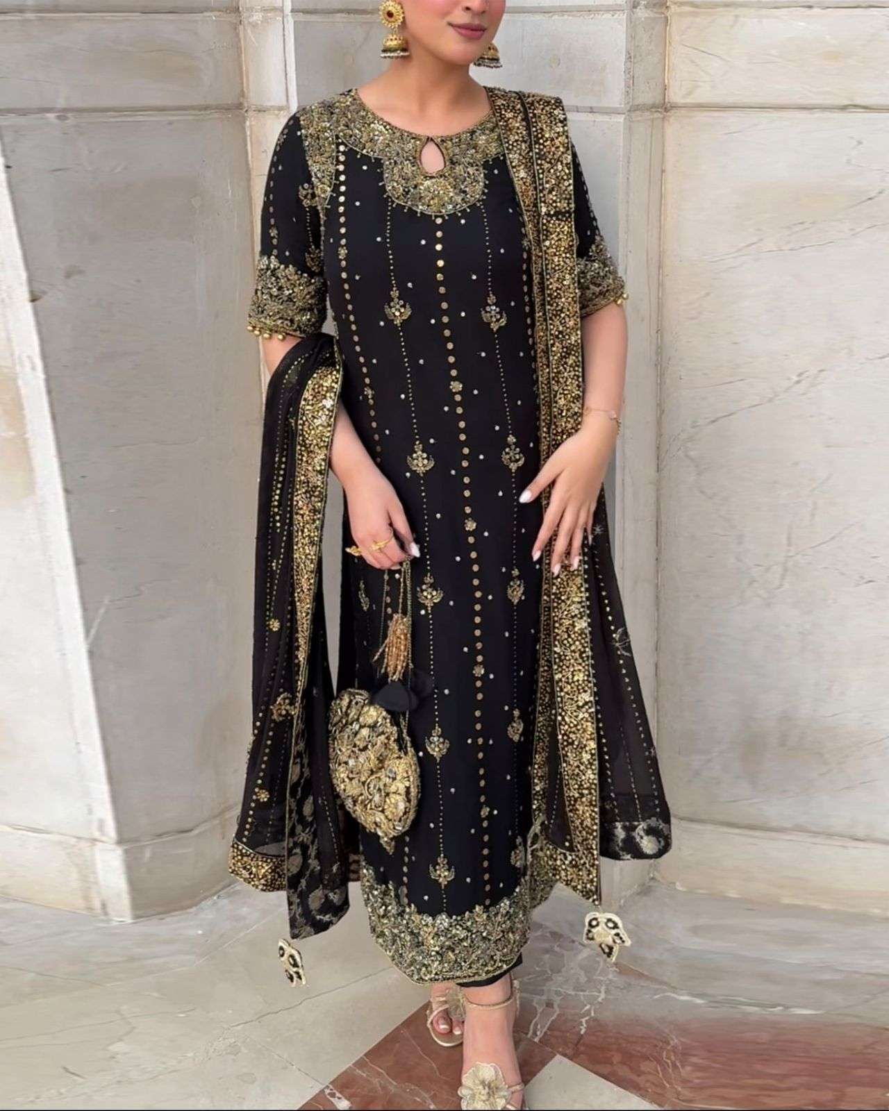 5923 HIT COLOUR BY ASLIWHOLESALE DESIGNER PURE FAUX GEORGETTE EMBROIDERY DRESSES-00242