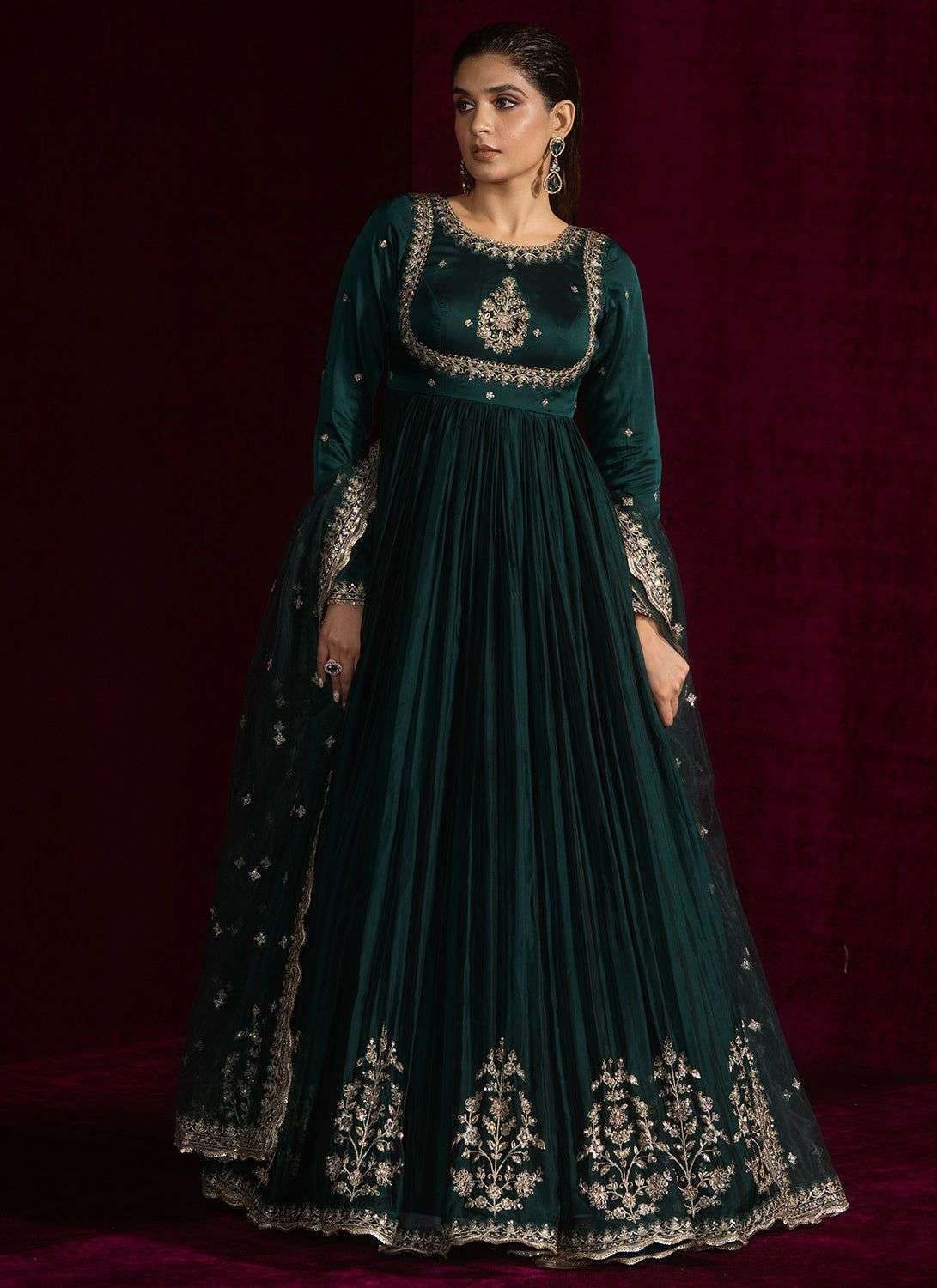 5932 HIT COLOUR BY ASLIWHOLESALE DESIGNER PURE SATIN EMBOIDERY DRESSES-00242
