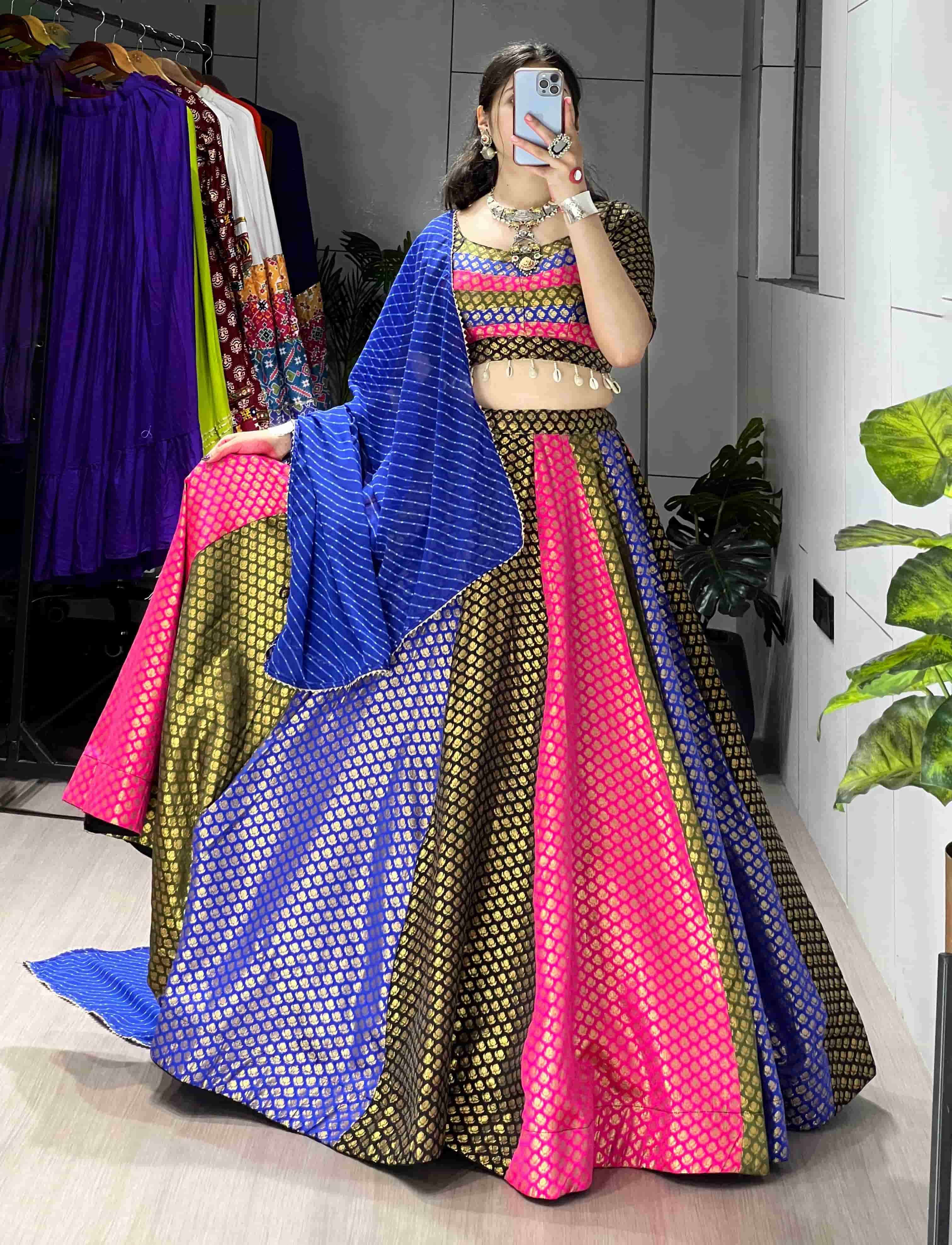 8069 COLOUR BY ASLIWGHOLESALE DESIGNER PURE SILK NAVRATRI LEHENGA-00185