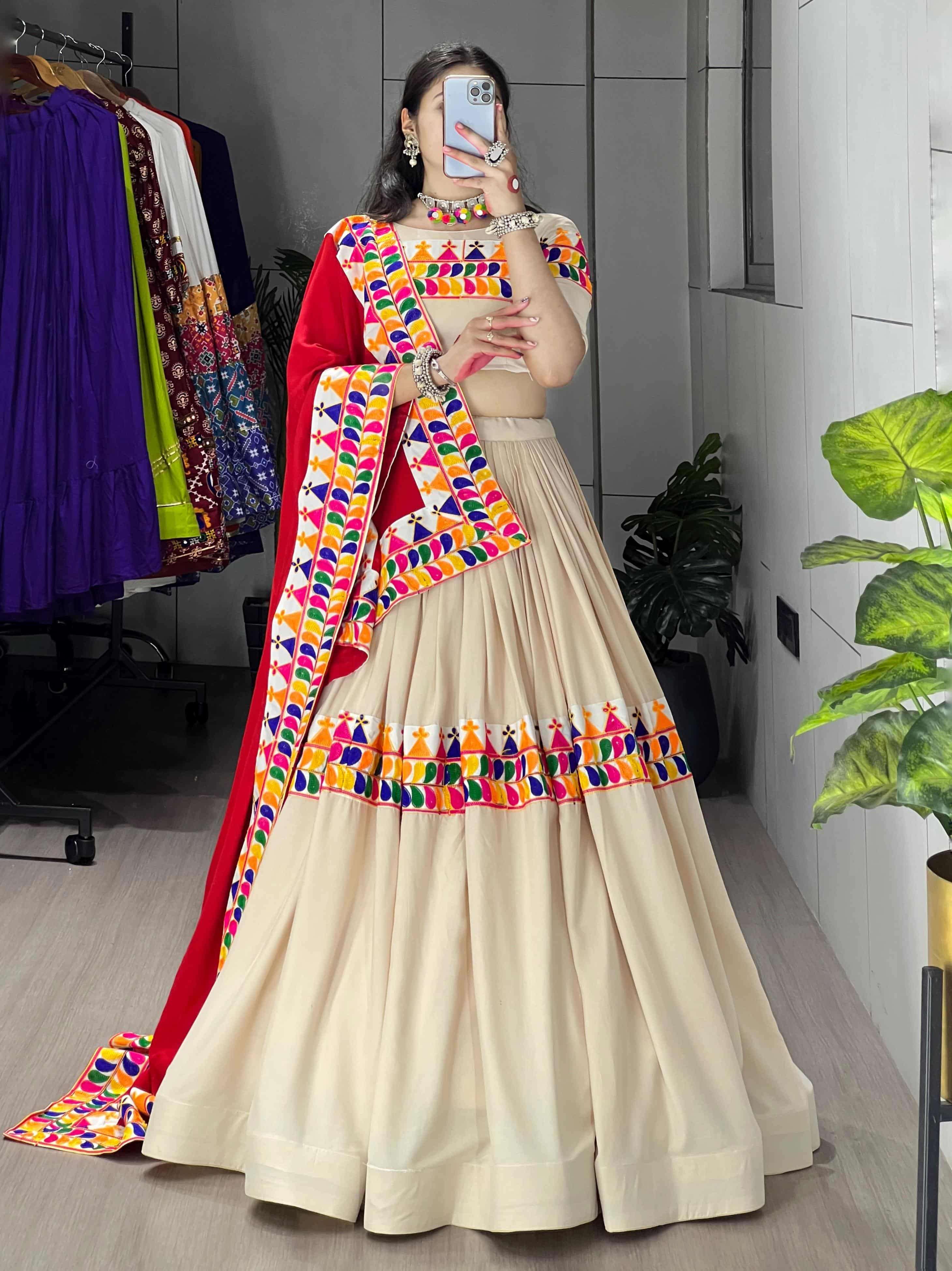 8073 COLOUR BY ASLIWHOLESALE DESIGNER PURE RAYON COTTON NAVRATRI LEHENGA-00185