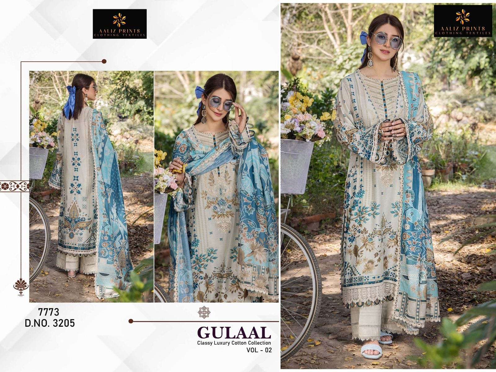 AALIZ PRINTS GULAAL VOL-2 3205 TO 3209 SERIES PURE COTTON PRINTED PAKISTANI DRESSES-00062