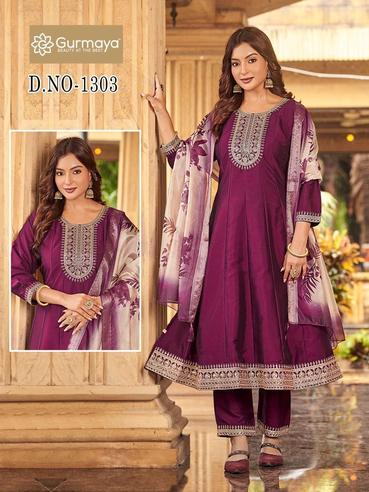 AANCHI 1302 TO 1304 SERIES PURE CRYSTAL SILK EMBROIDERY DRESSES-00286