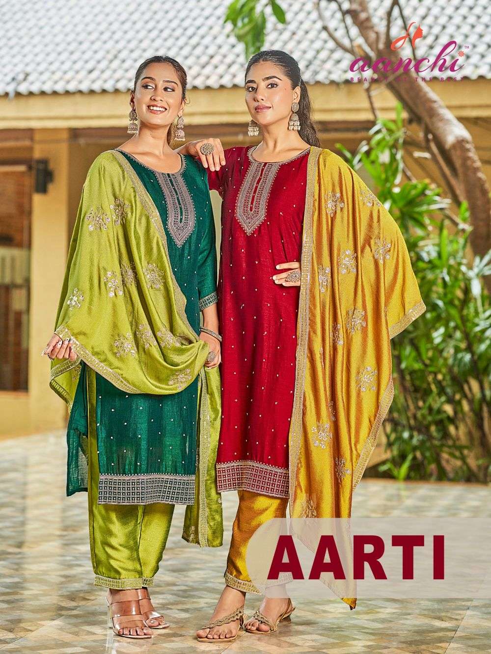 AANCHI AARTI PURE VICHITRA SILK EMBROIDERY PRINTED DRESSES-00286