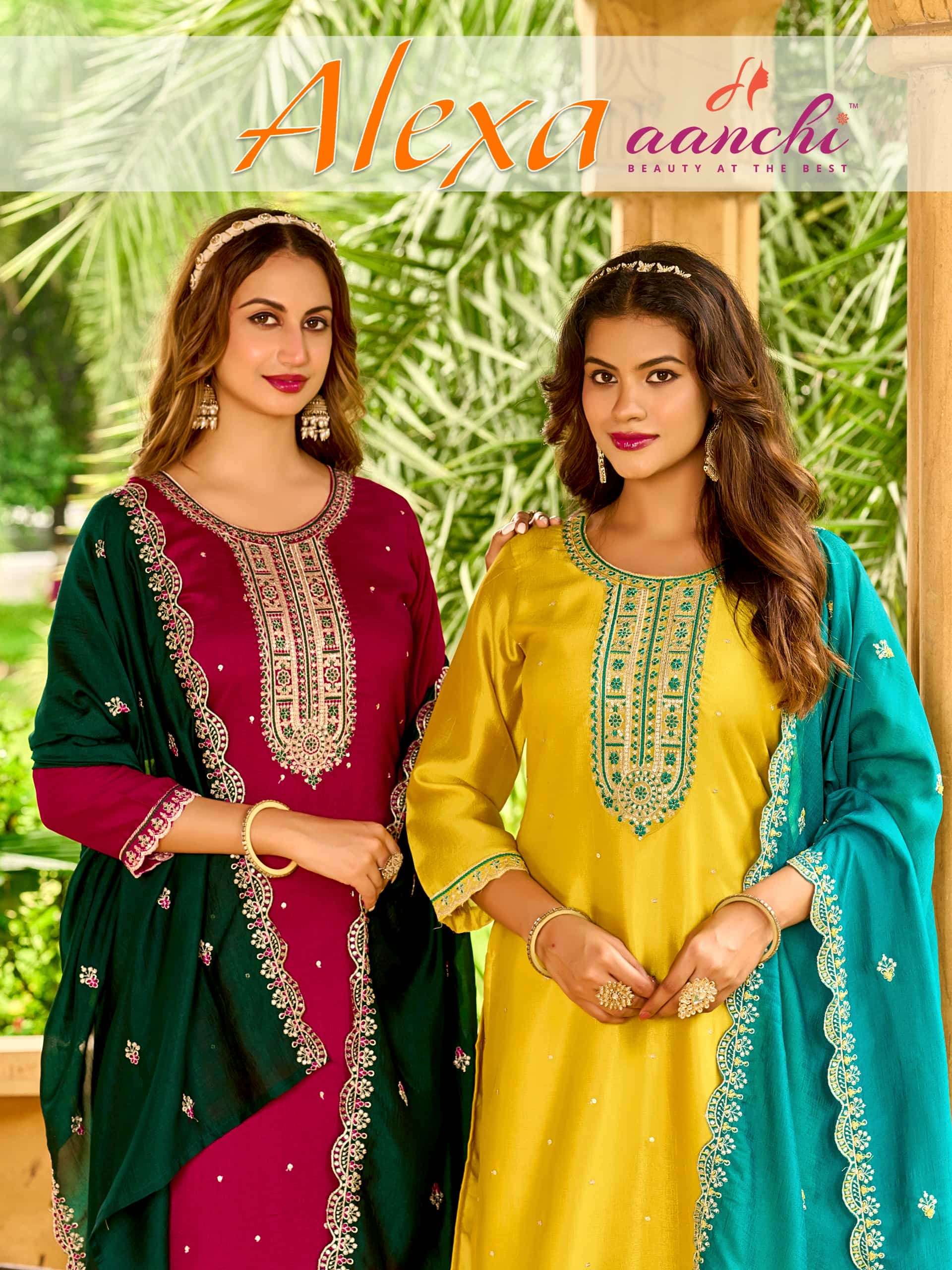 AANCHI ALEXA PURE VICHITRA SILK EMBROIDERY DRESSES-00286