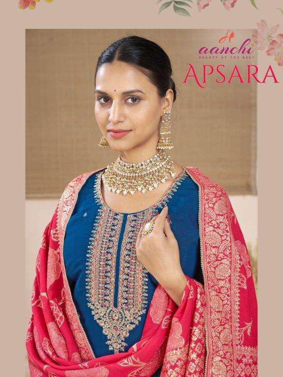 AANCHI APSARA 1001 TO 1004 SERIES PURE ROMAN SILK EMBROIDERY DRESSES-00286