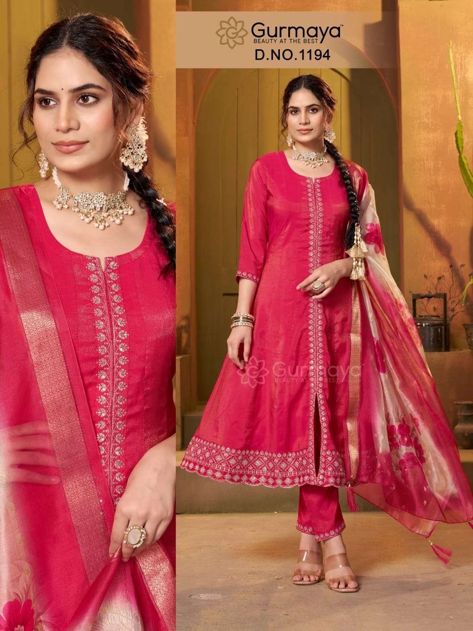 AANCHI GURMAYA 1194 TO 1195 SERIES PURE ROMAN SHIMMER FANCY EMBROIDERY DRESSES-00286