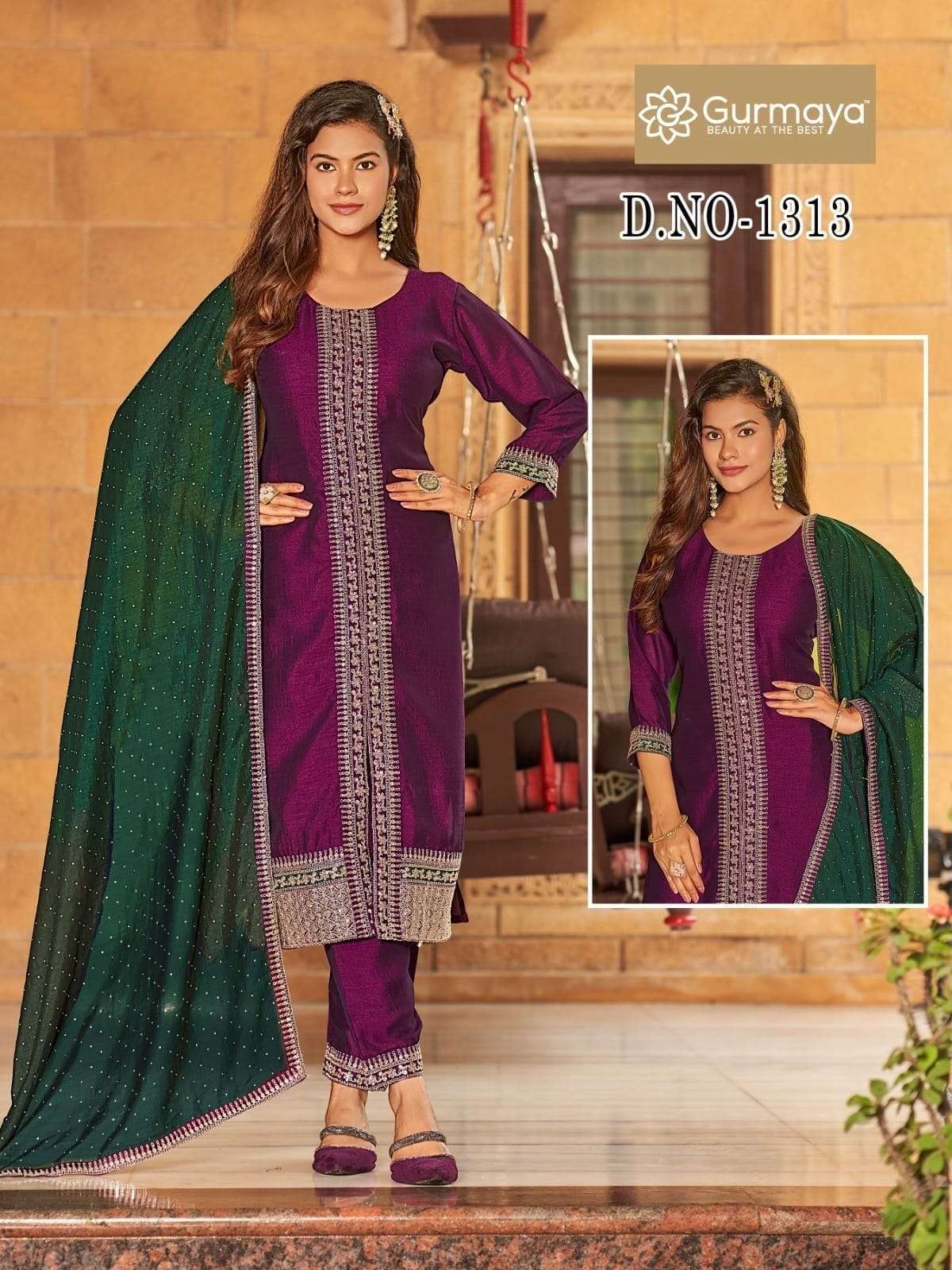AANCHI GURMAYA 1313 TO 1316 SERIES PURE VICHITRA SILK EMBROIDERY DRESSES-00286
