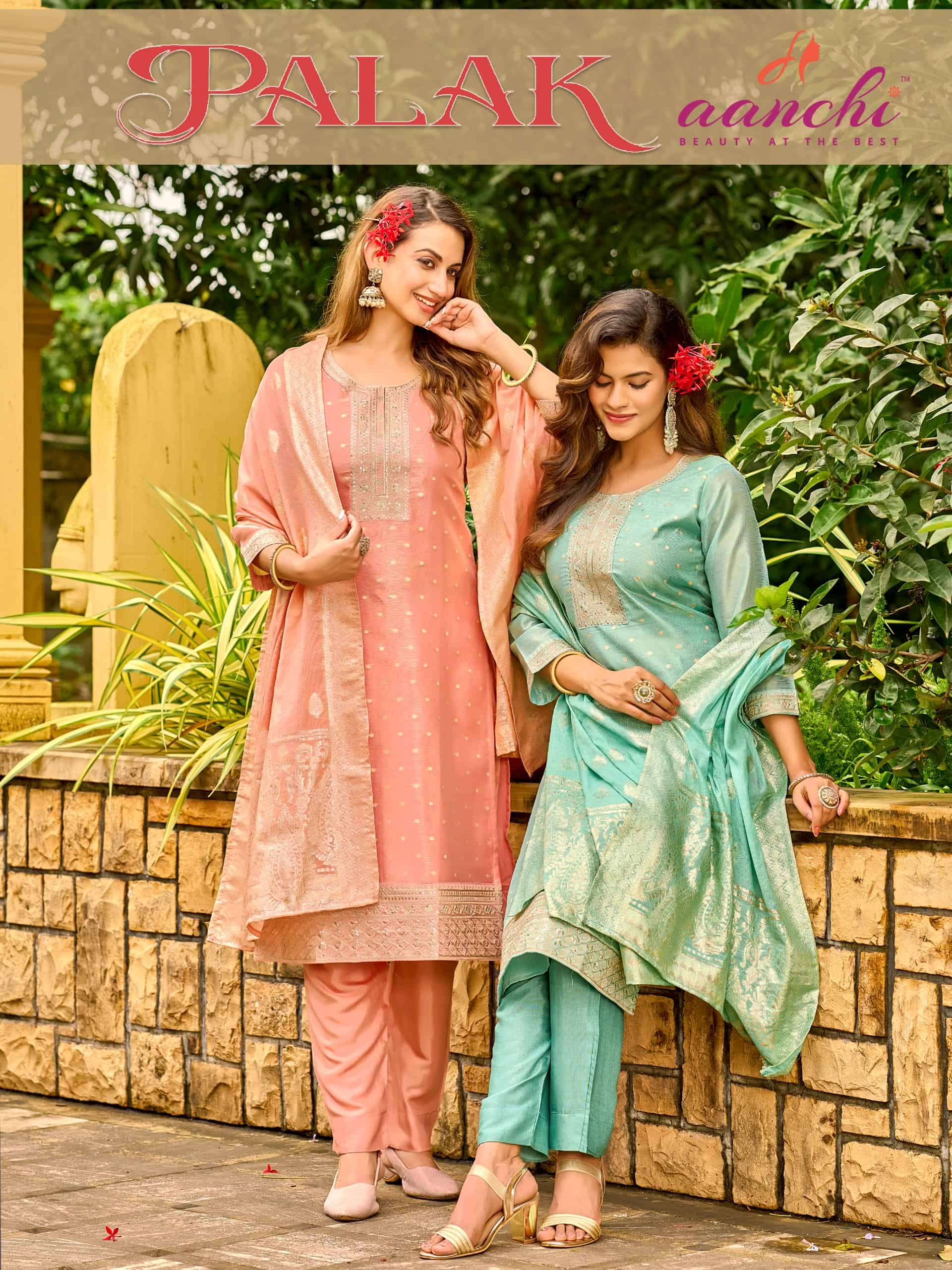 AANCHI PALAK PURE TISSUE BUTTI EMBROIDERY DRESSES-00286