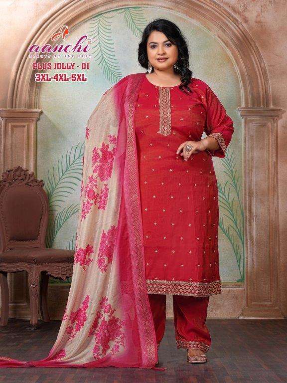 AANCHI PLUS JOLLY 01 TO 02 SERIES PURE ROMAN SHIMMER FANCY EMBROIDERY DRESES-00286