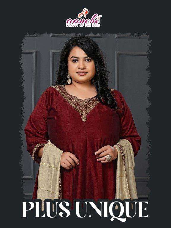 AANCHI PLUS UNIQUE 100308 TO 100311 SERIES PURE VICHITRA SILK EMBROIDERY DRESSES-00286
