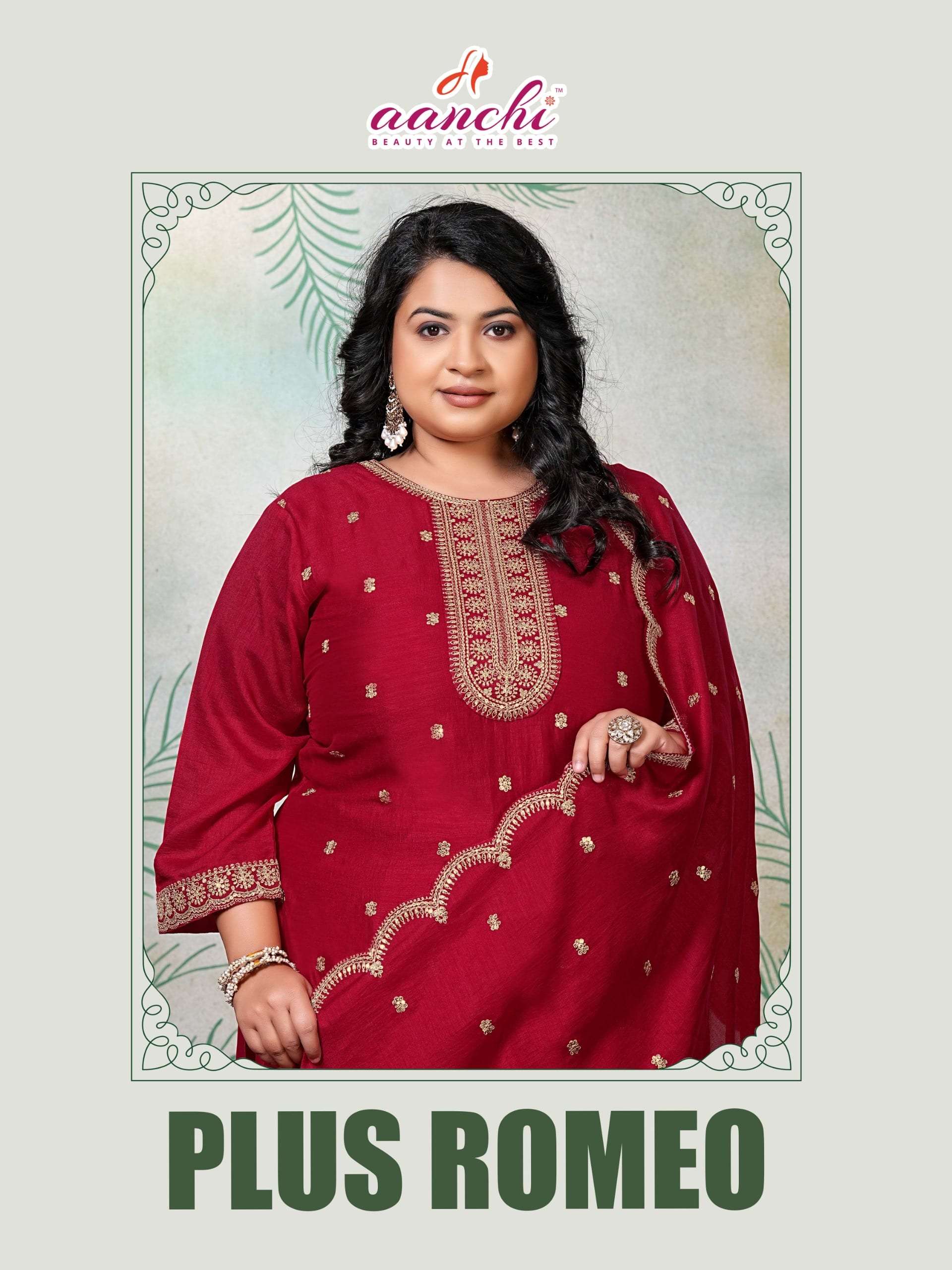 AANCHI PLUSE ROMEO 100300 TO 100303 SERIES PURE VICHITRA SILK EMBROIDERY DRESSES-00286