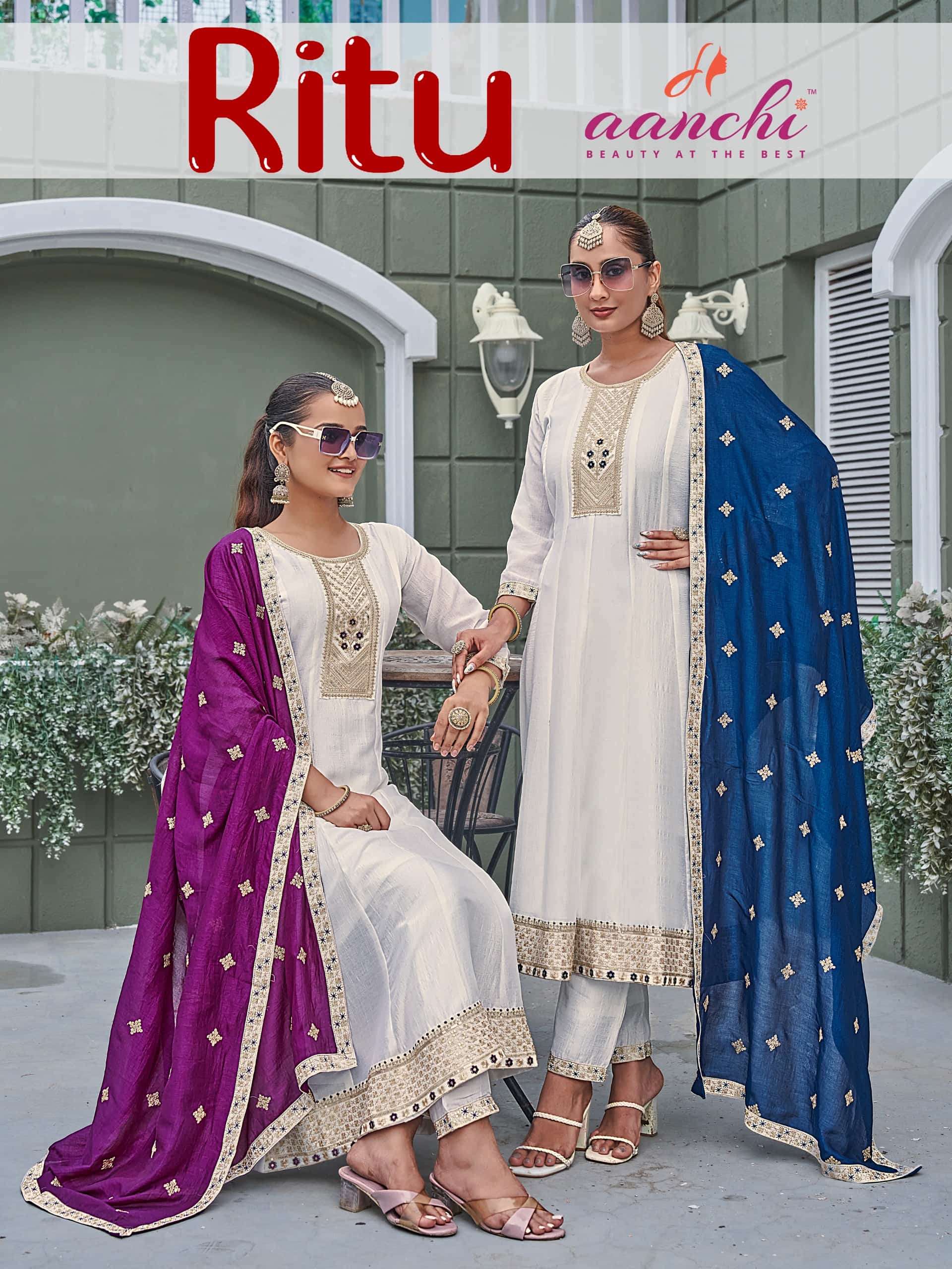 AANCHI RITU PURE VICHITRA SILK EMBROIDERY DRESSES-00286