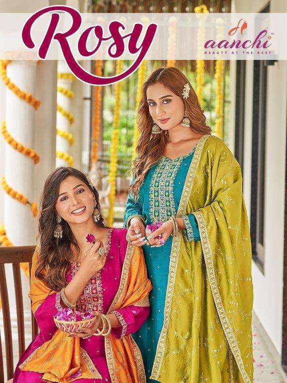 AANCHI ROSY PURE VICHITRA SILK EMBROIDERY DRESSES-00286