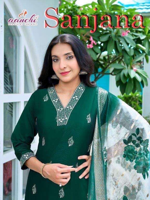 AANCHI SANJANA 01 TO 04 SERIES PURE SILK EMBROIDERY DRESSES-00286