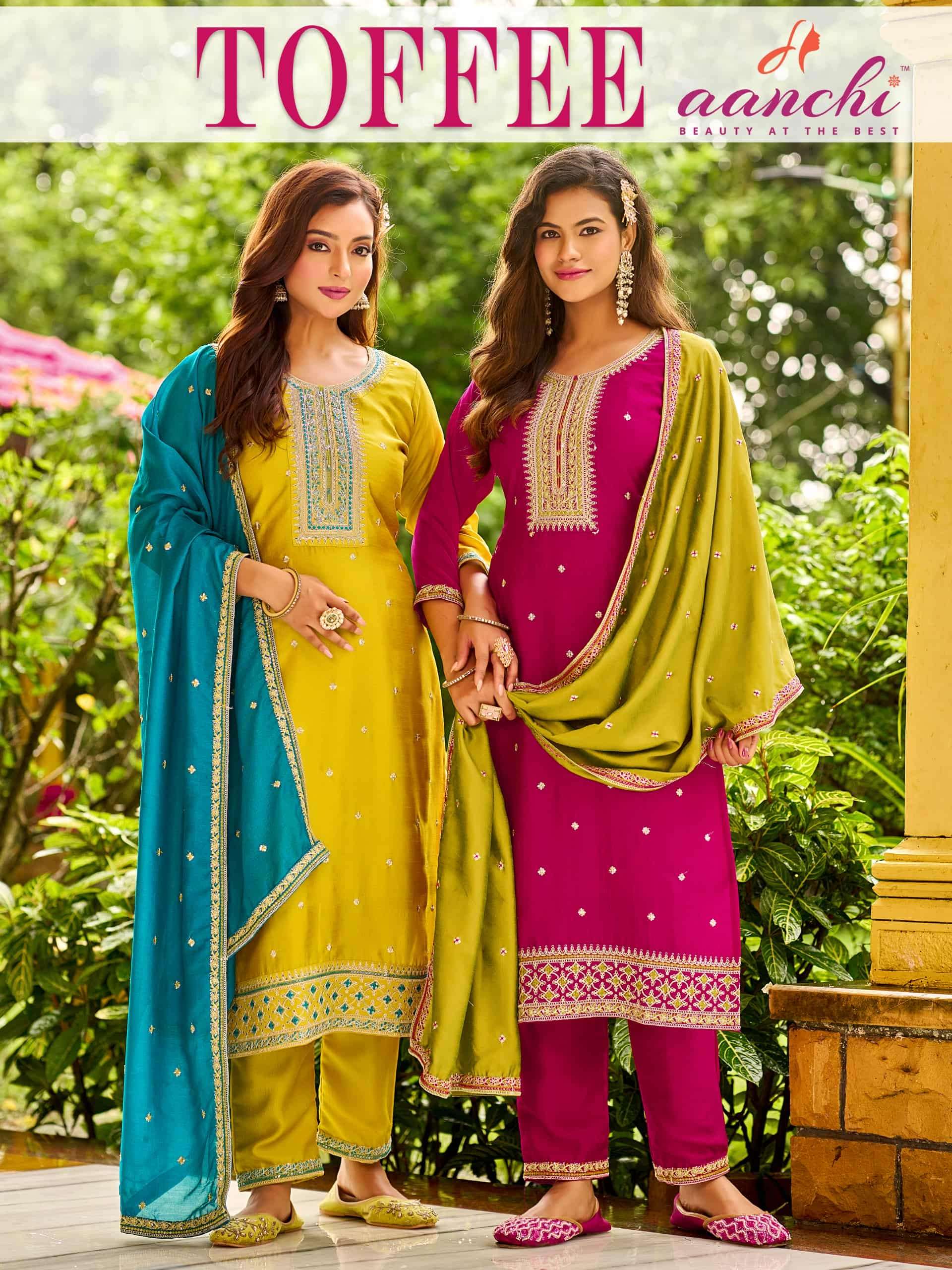 AANCHI TOFFEE PURE VICHITRA SILK EMBROIDERY DRESSES-00286