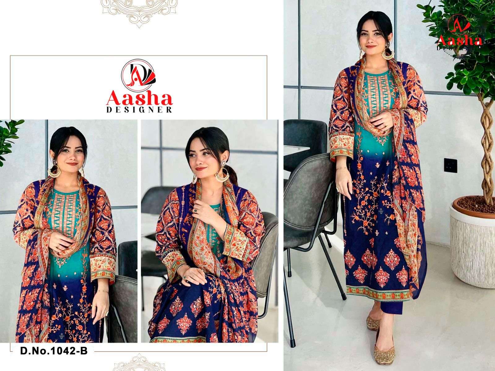 AASHA 1042 DESIGNER PURE COTTON PRINTED EMBROIDERY PAKISTANI DRESS-00071