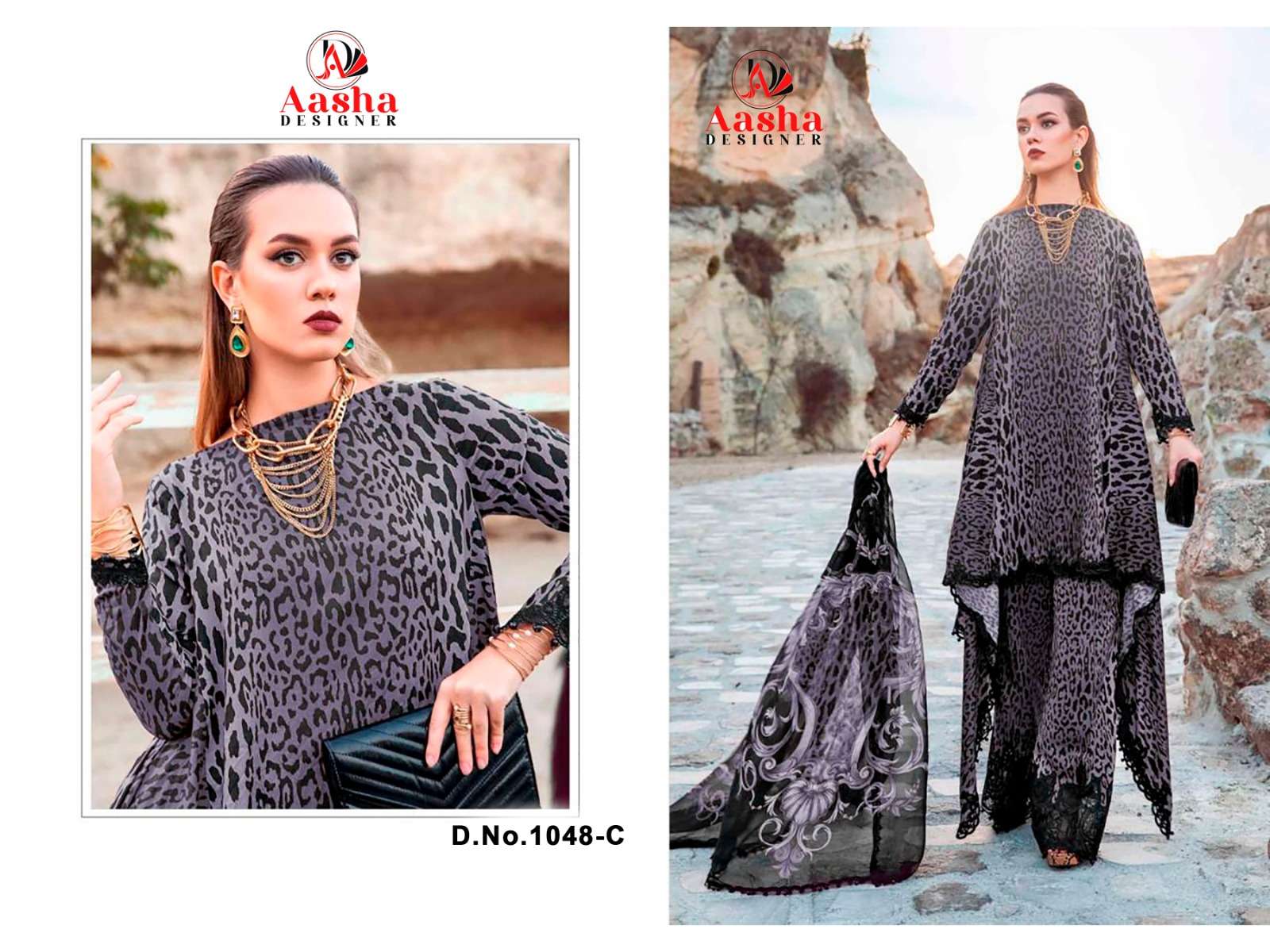 AASHA 1048 A-C SERIES PURE COTTON PRINTED EMBROIDERY PAKISTANI DRESSES-00062
