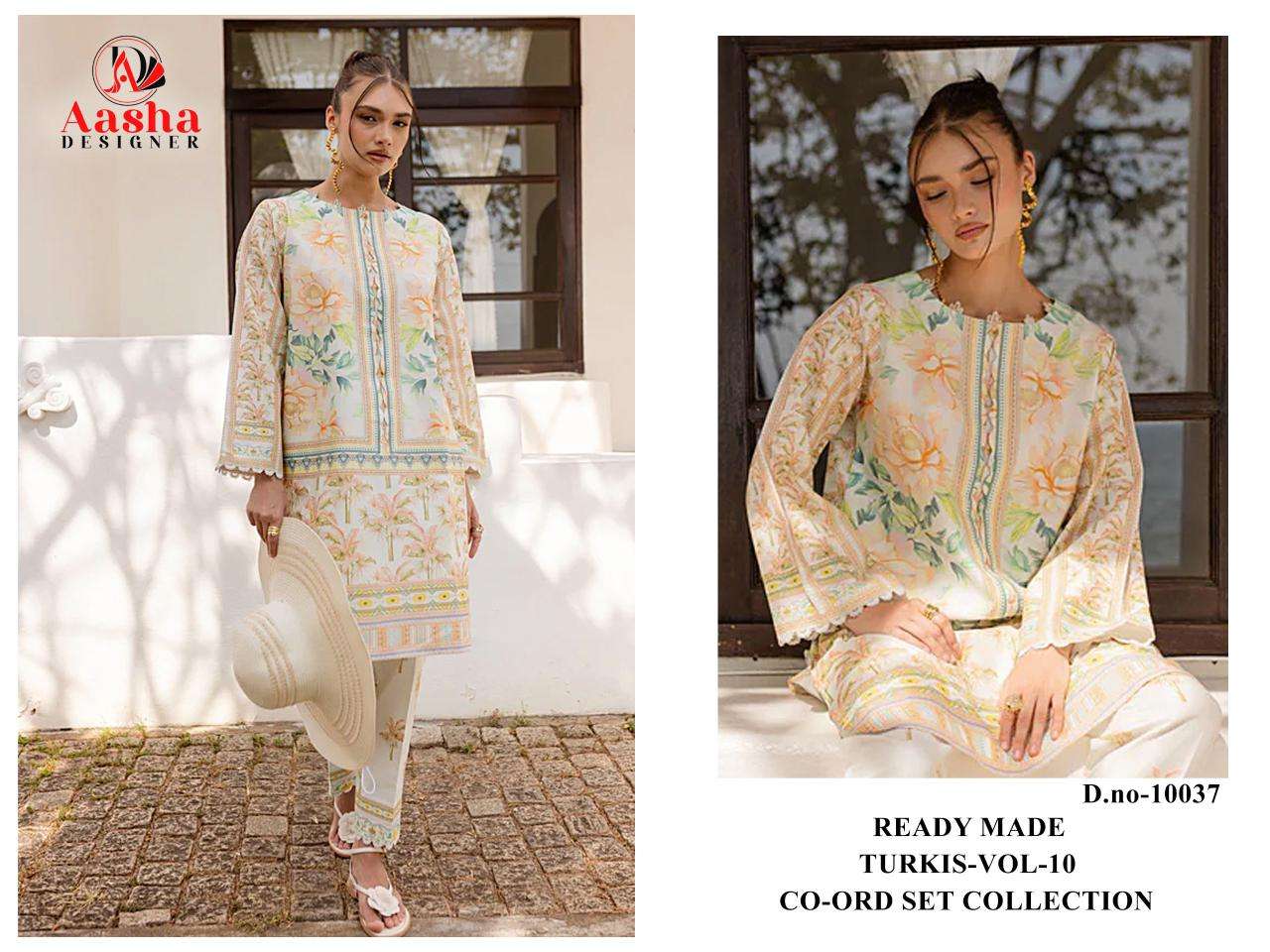 AASHA DESIGNER TURKIS VOL-10 10037 TO 10040 SERIES PURE SATIN PRINTED CO-ORD SET-00011