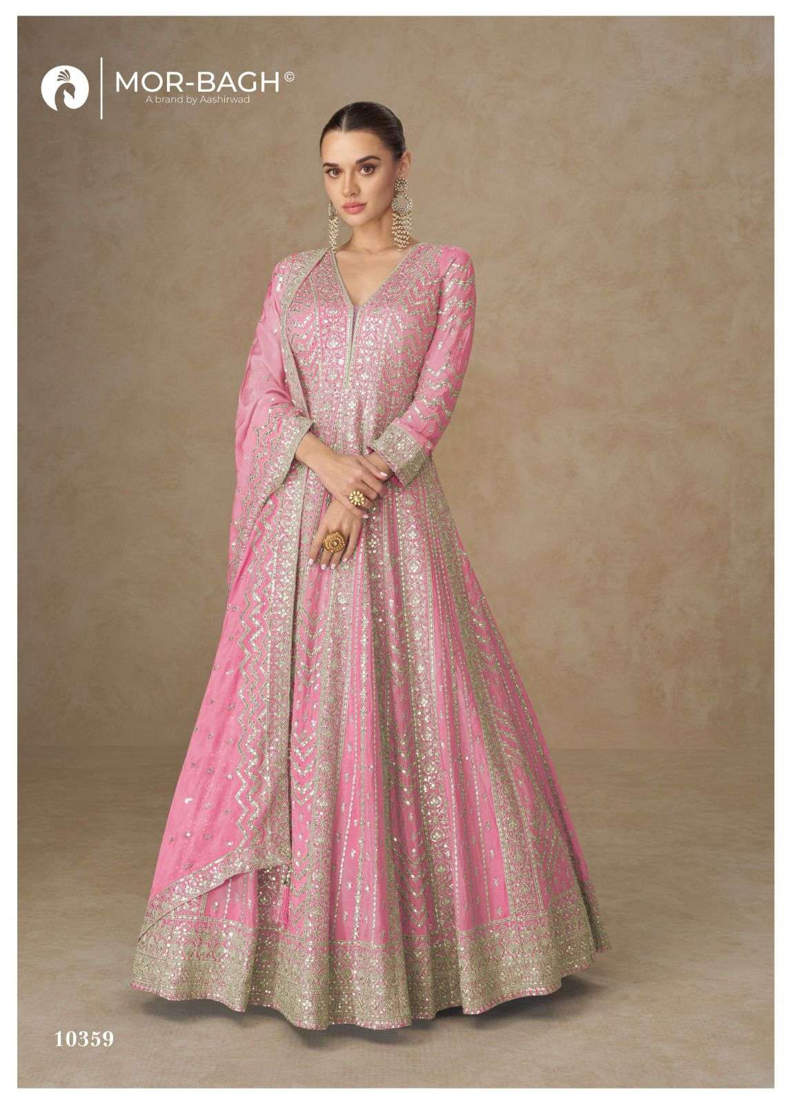AASHIRWAD CREATION ANARKALI 10358 TO 10361 SERIES PURE CHINON SILK DRESSES-00150