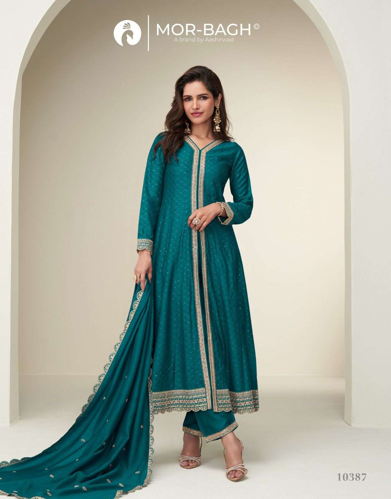 AASHIRWAD CREATION CHARVI 10387 TO 10391 SERIES PURE SILK DRESSES-00028
