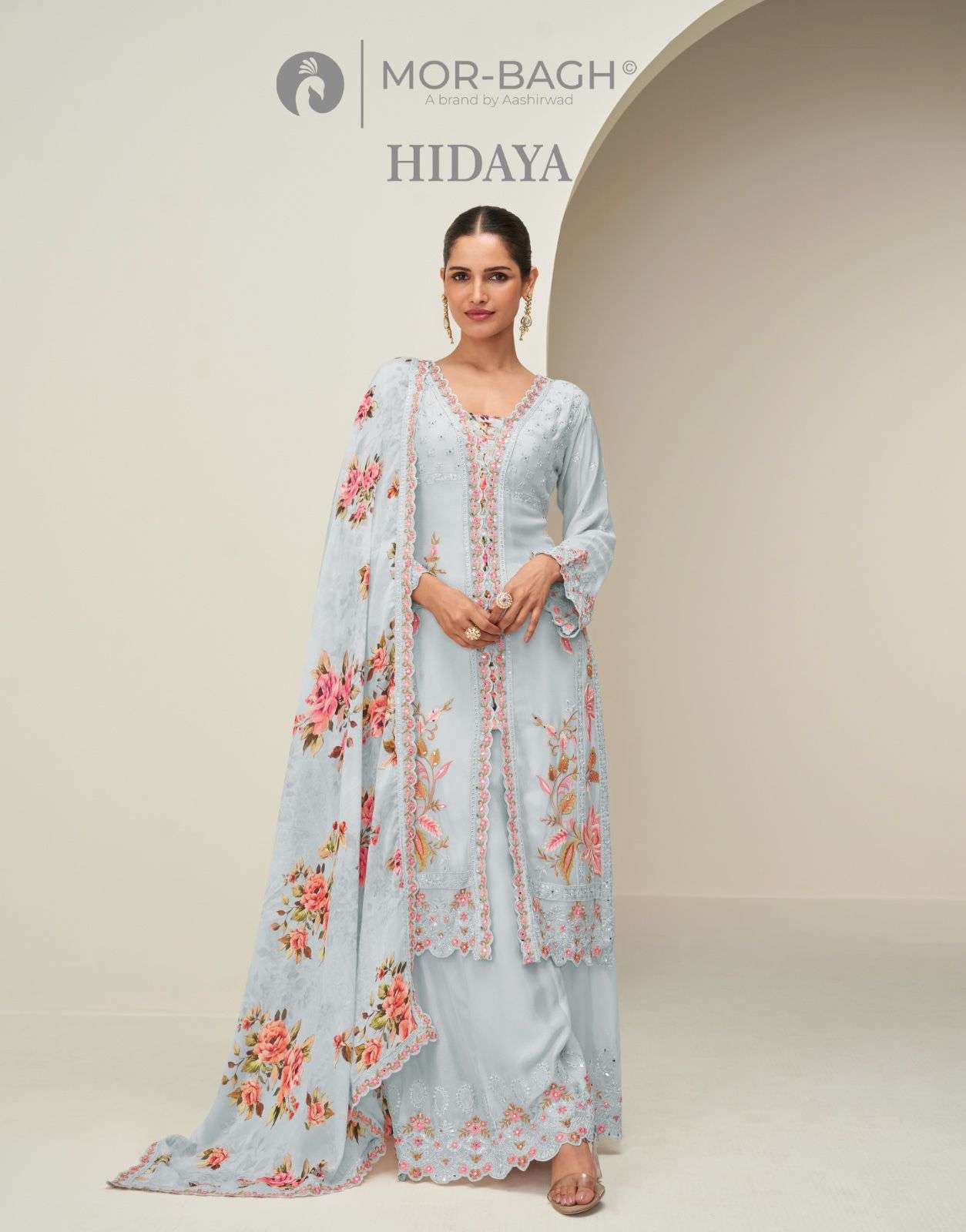 AASHIRWAD CREATION HIDAYA 10407 TO 10410 SERIES PURE CHINON SILK DRESSES-00150