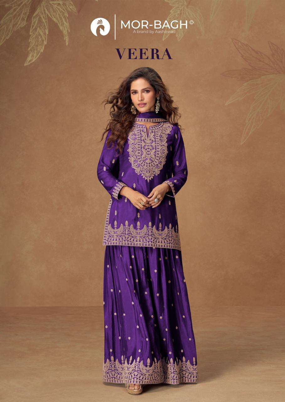AASHIRWAD CREATION VEERA 10344 TO 10348 SERIES PURE CHINON SILK DRESSES-00150