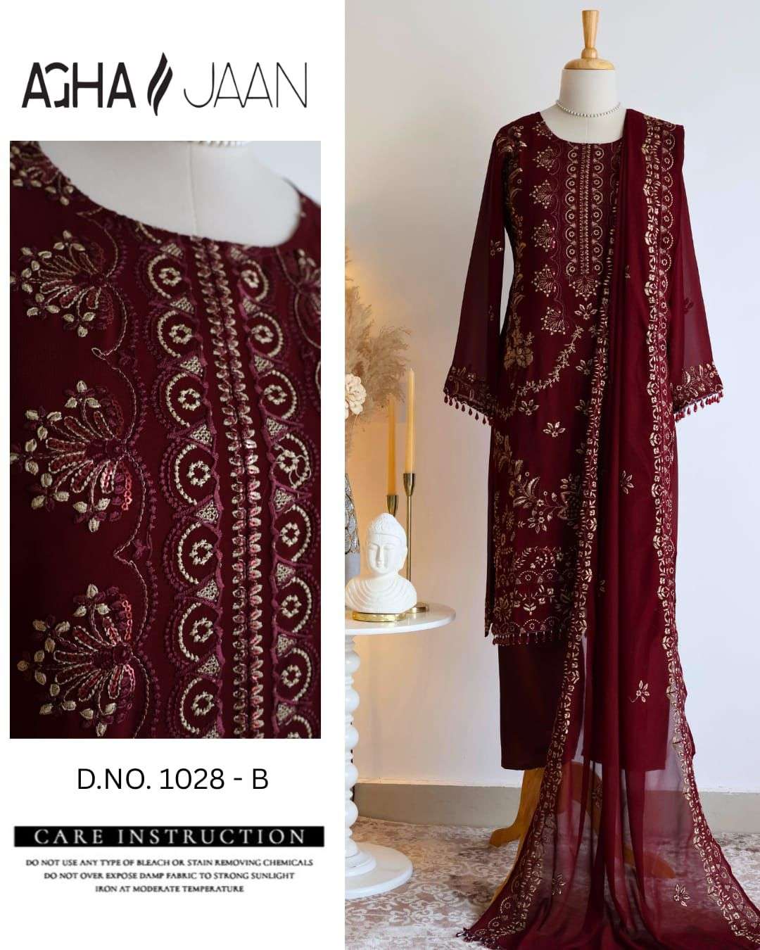 AGHA JAAN 1028 SERIES PURE GEORGETTE EMBROIDERY PAKISTANI DRESSES-00201