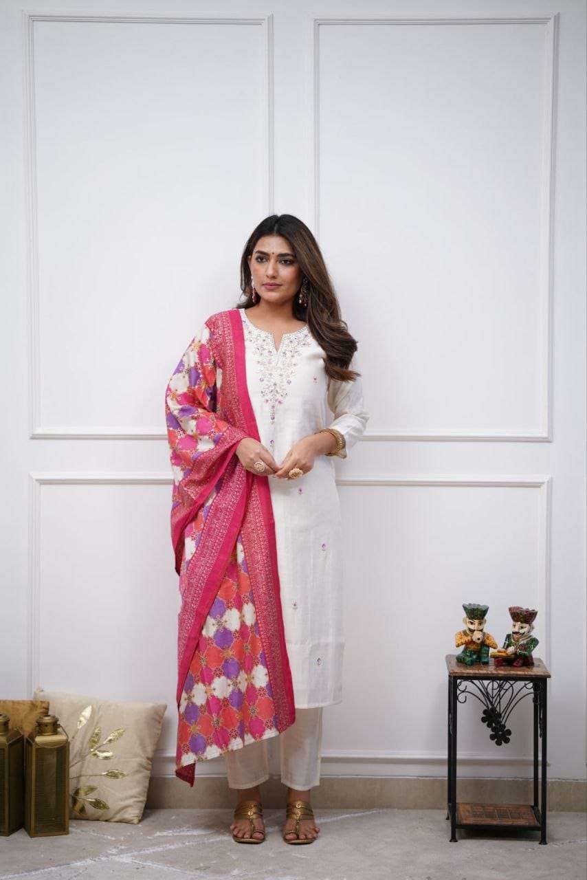 ALICE BY ASLIWHOLESALE DESIGNER PURE VISCOSE CHANDERI EMBROIDERY DRESESS-00264