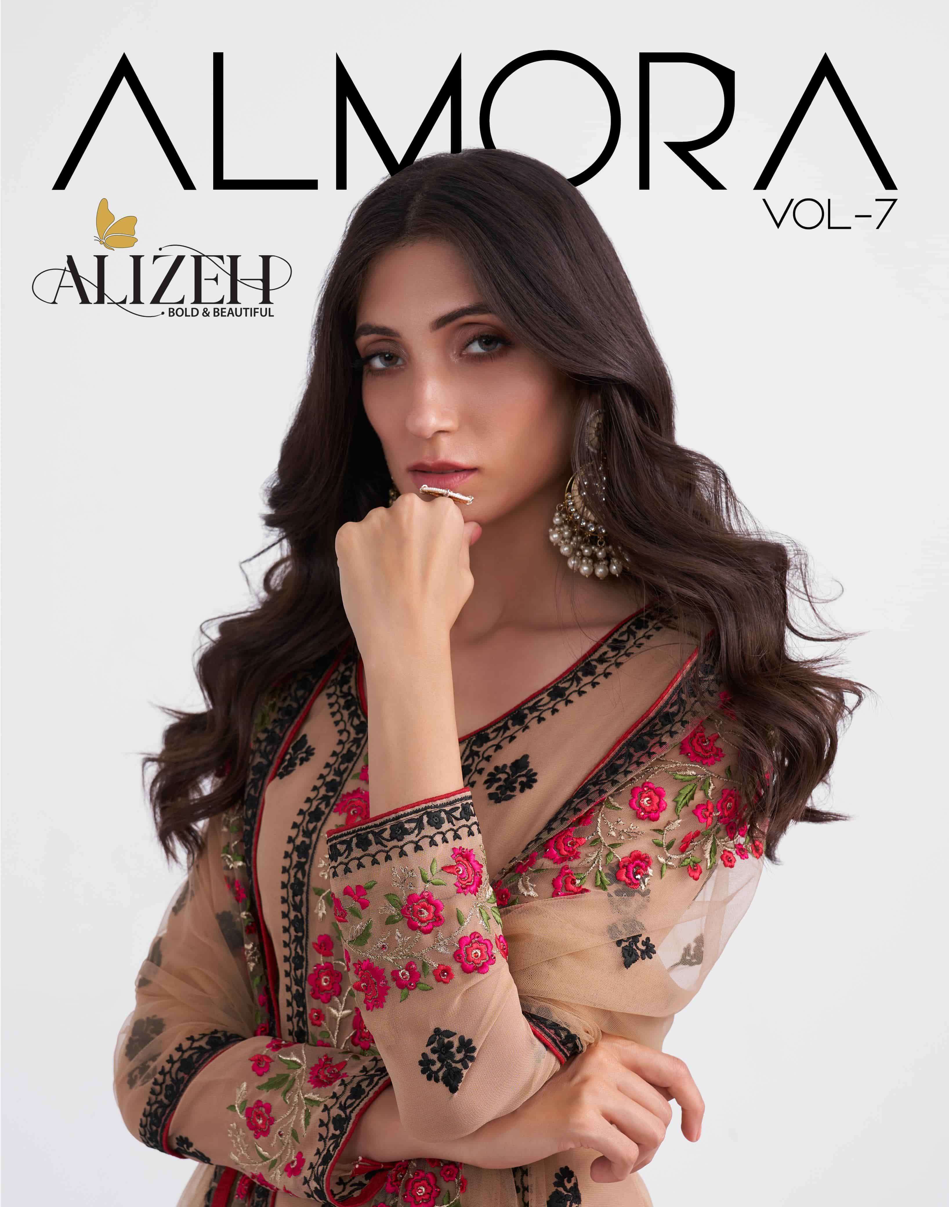 ALIZEH ALMORA VOL-7 3026 TO 3029 SERIES PURE GEORGETTE EMBROIDERY DRESSES-00001