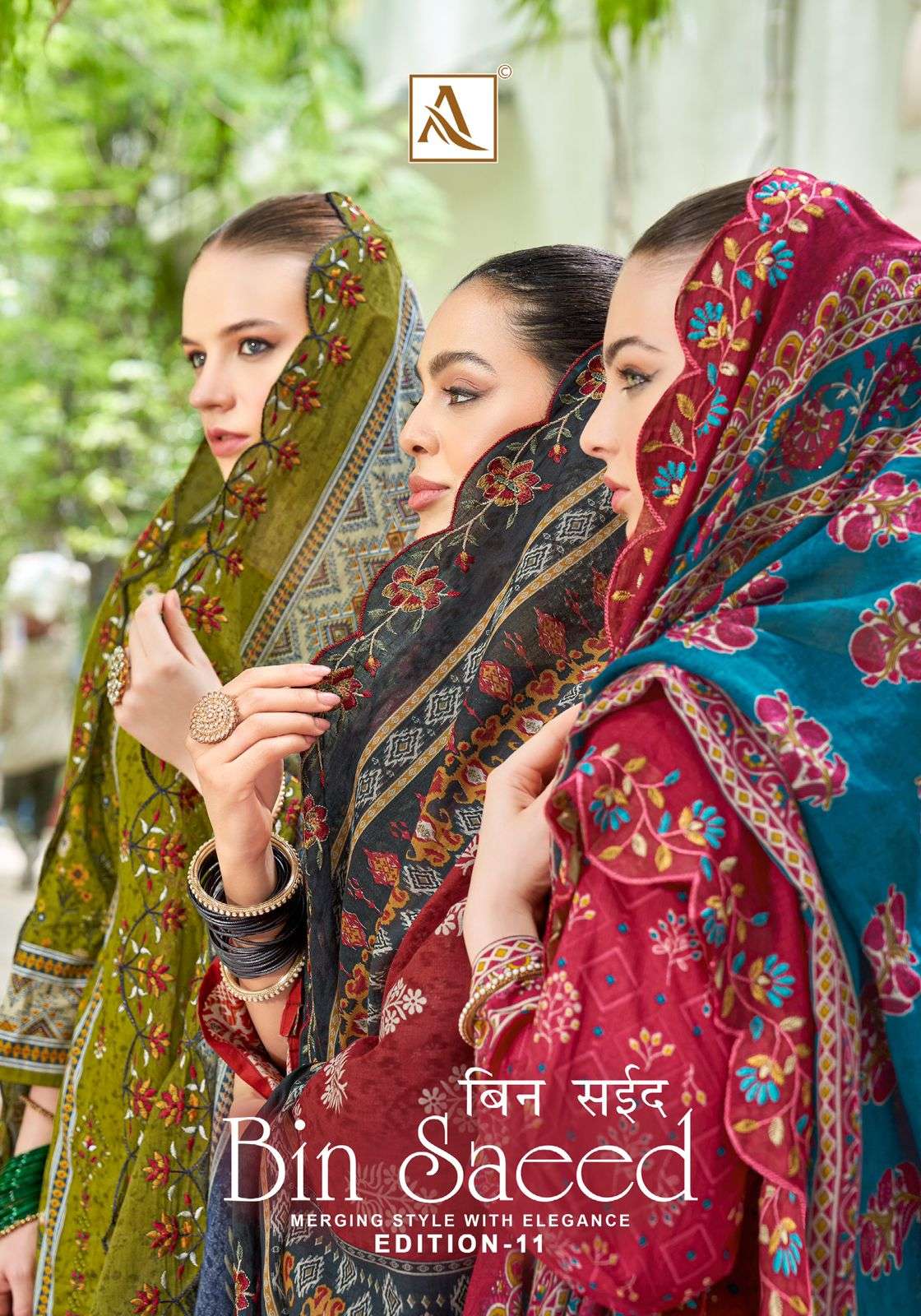ALOK SUIT BIN SAEED VOL-11 PURE CAMBRIC COTTON PRINTED EMBROIDERY PAKISTANI DRESSES-00201