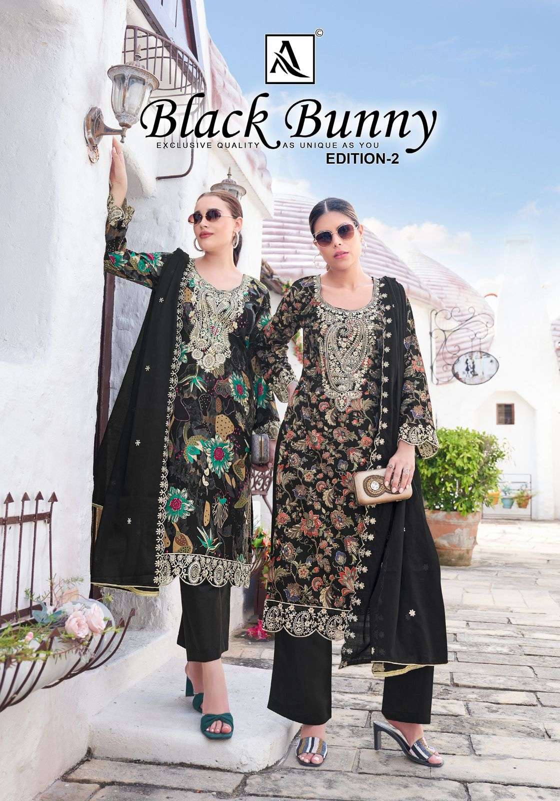ALOK SUIT BLACK BUNNY VOL-02 PURE VISCOSE MUSLIN PRINTED EMBROIDERY PAKISTANI DRESSES-00201