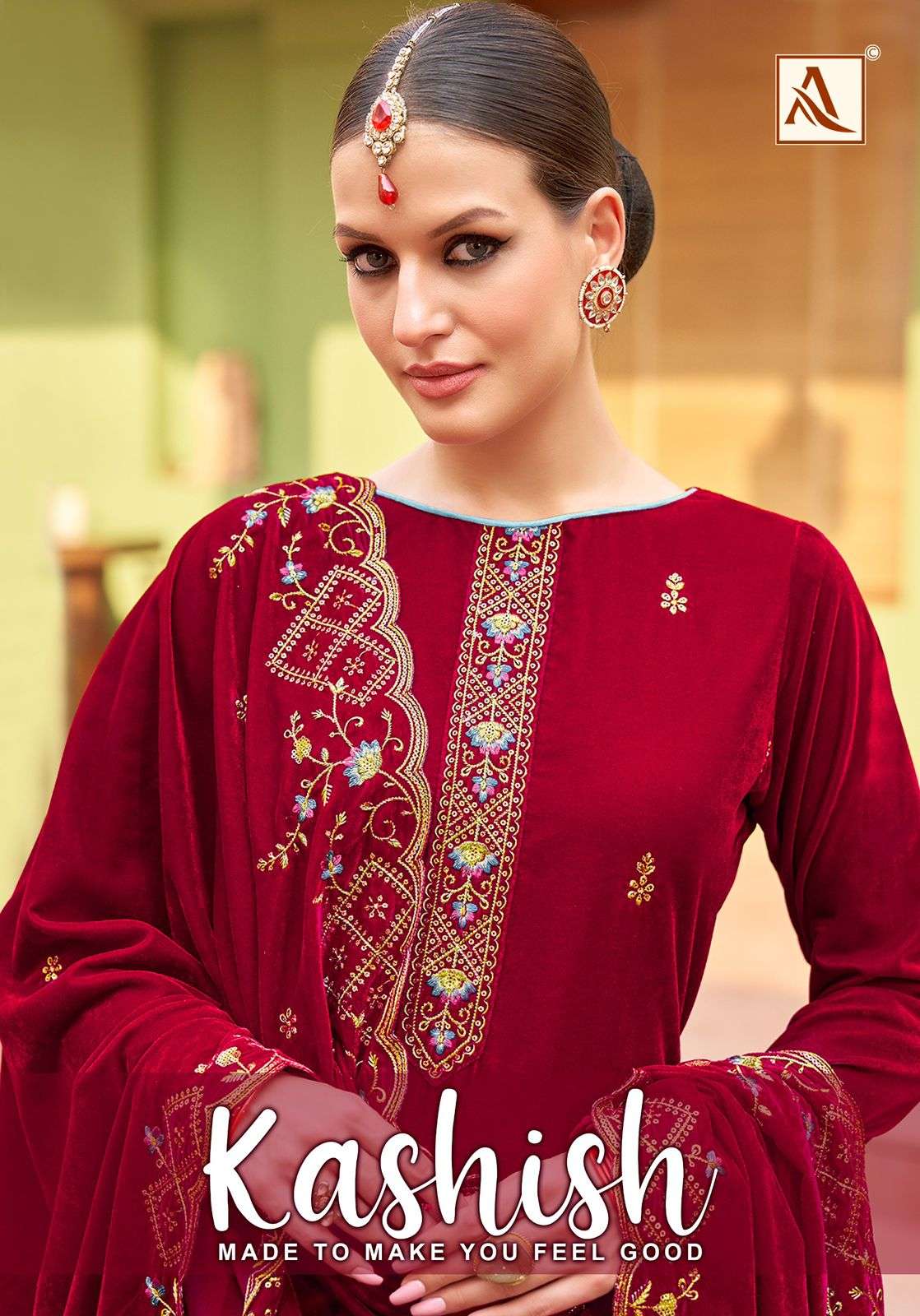 ALOK SUIT KASHISH PURE VELVET EMBROIDERY PAKISTANI DRESSES-00201