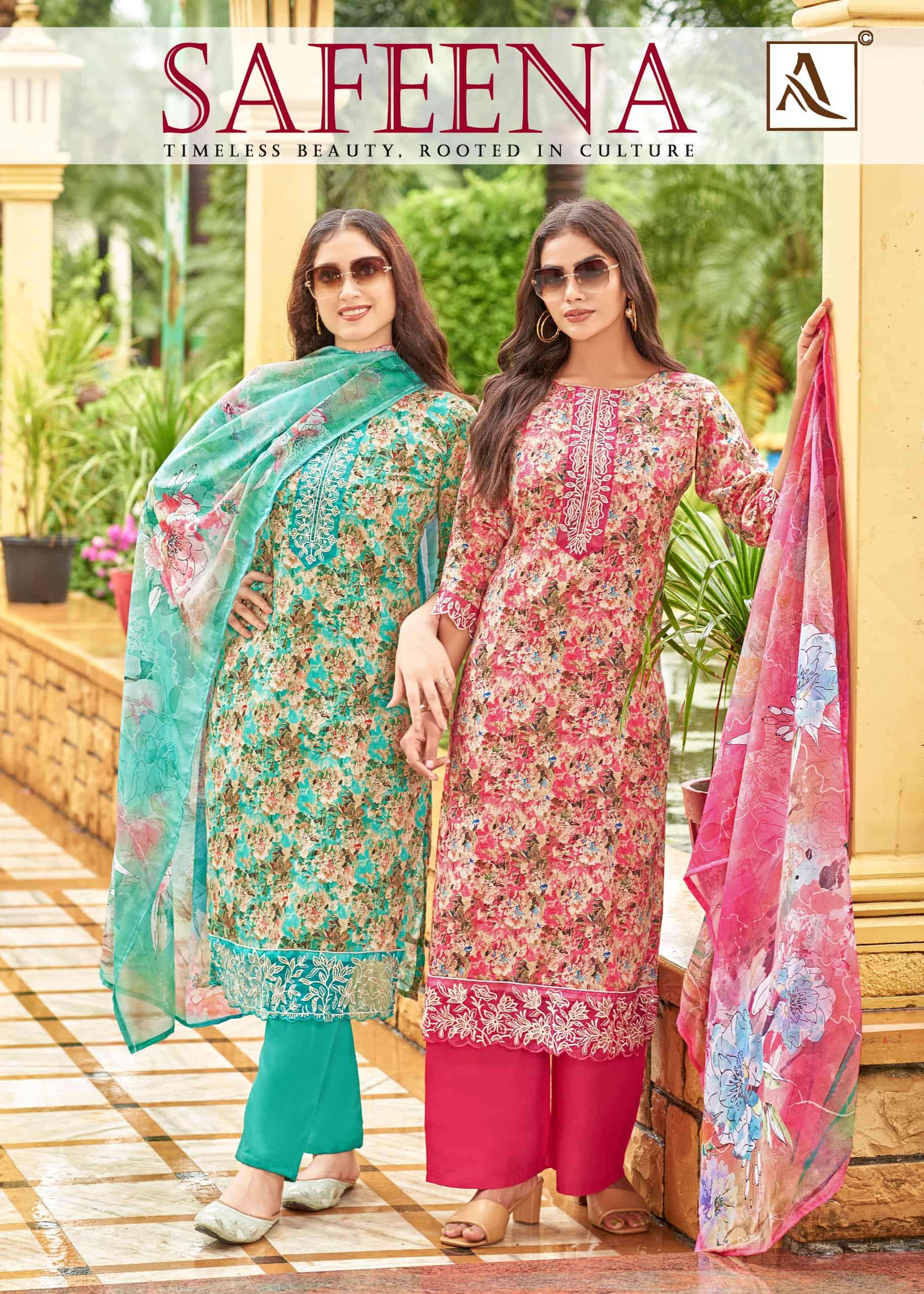 ALOK SUIT SAFEENA PURE COTTON PRINTED EMBROIDERY PAKISTANI DRESSES-00011