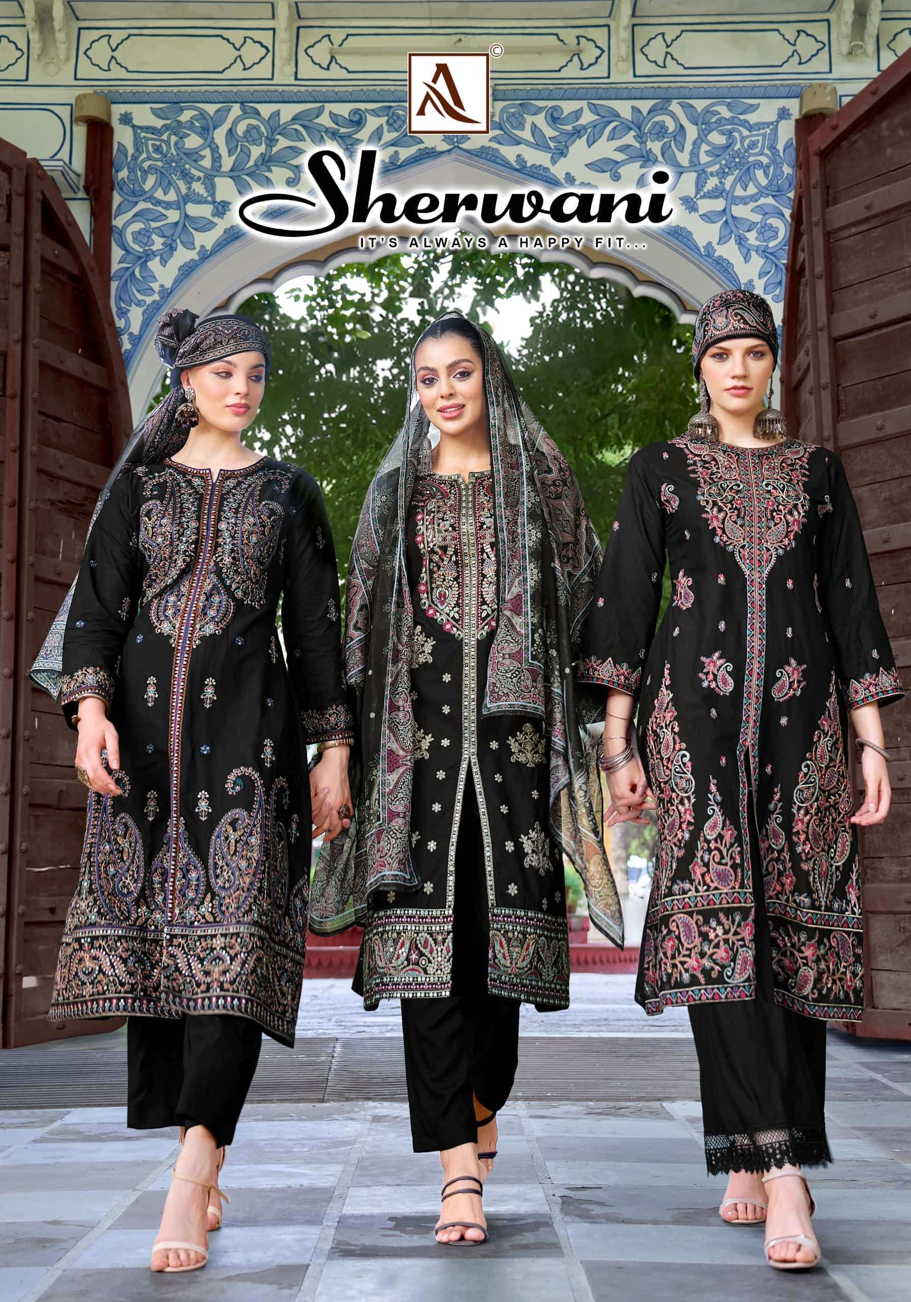 ALOK SUIT SHERWANI PURE CAMBRIC COTTON EMBROIDERY PAKISTANI DRESSES-00011