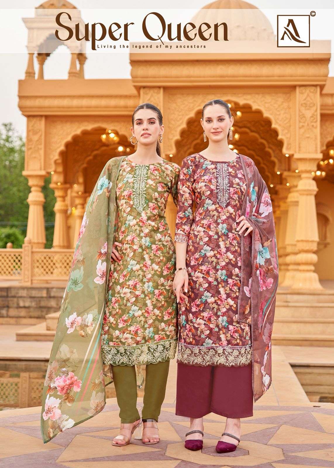 ALOK SUIT SUPER QUEEN PURE VISCOSE RAYON PRINTED EMBROIDERY PAKISTANI DRESSES-00201