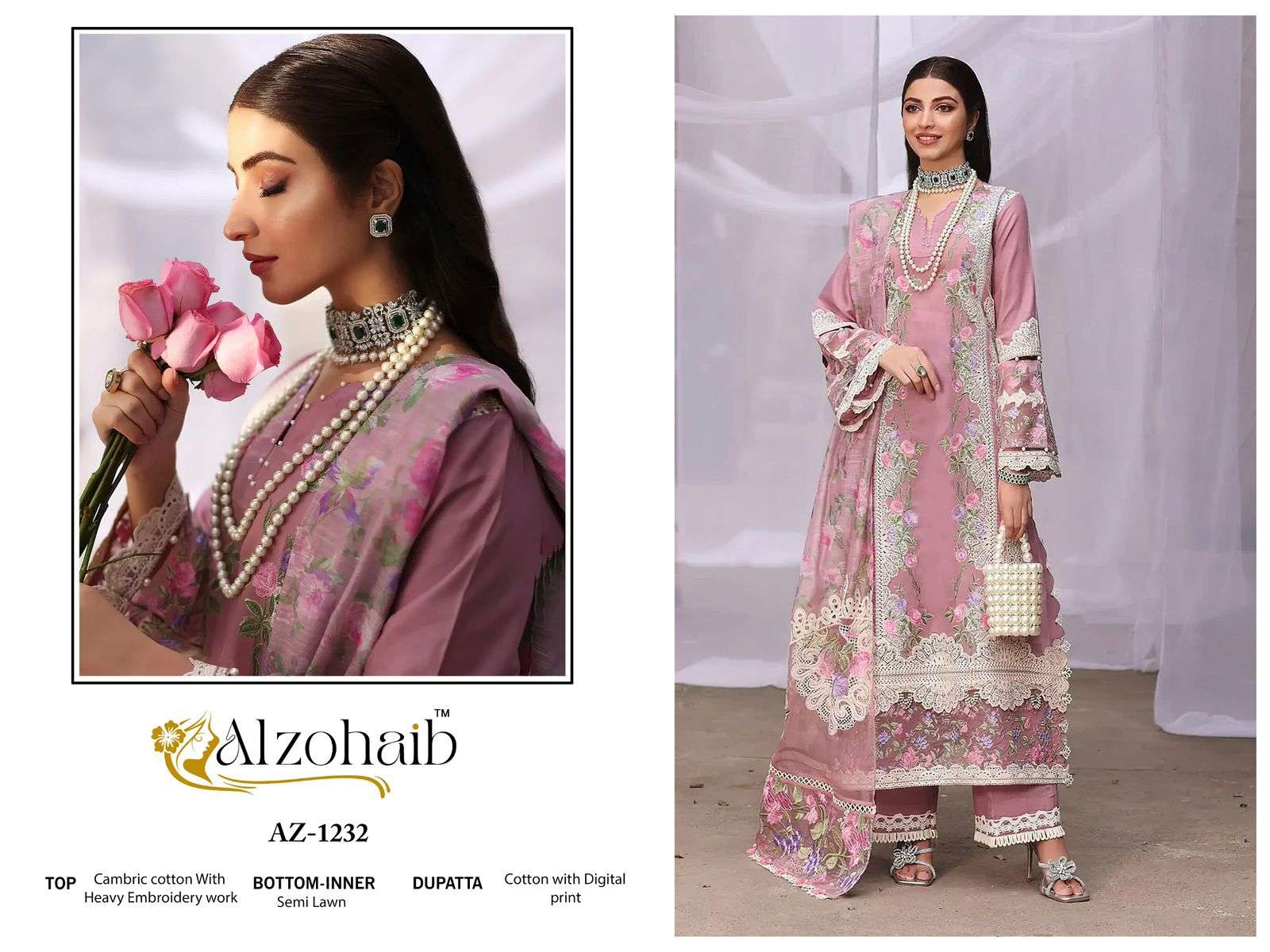 ALZOHAIB AZ-1232 PURE COTTON PRINTED PAKISTANI DRESS-00071