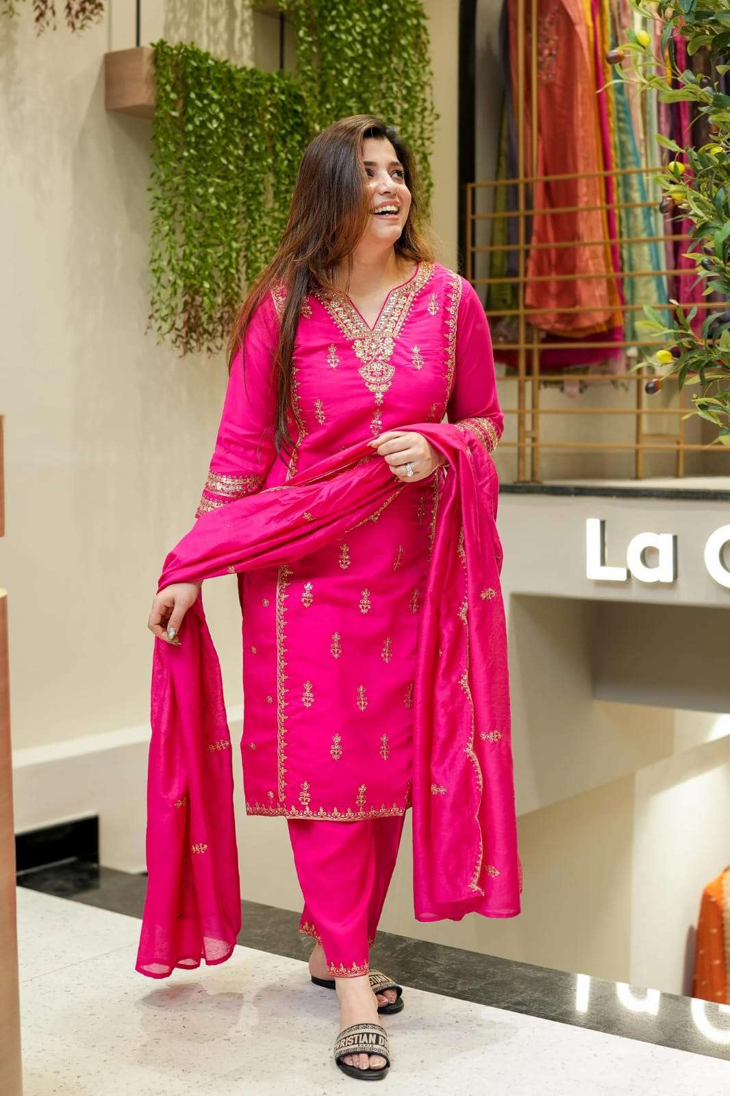 ANANYA BY ASLIWHOLESALE DESIGNER PURE VISCOSE CHANDERI EMBROIDERY DRESSES-00264