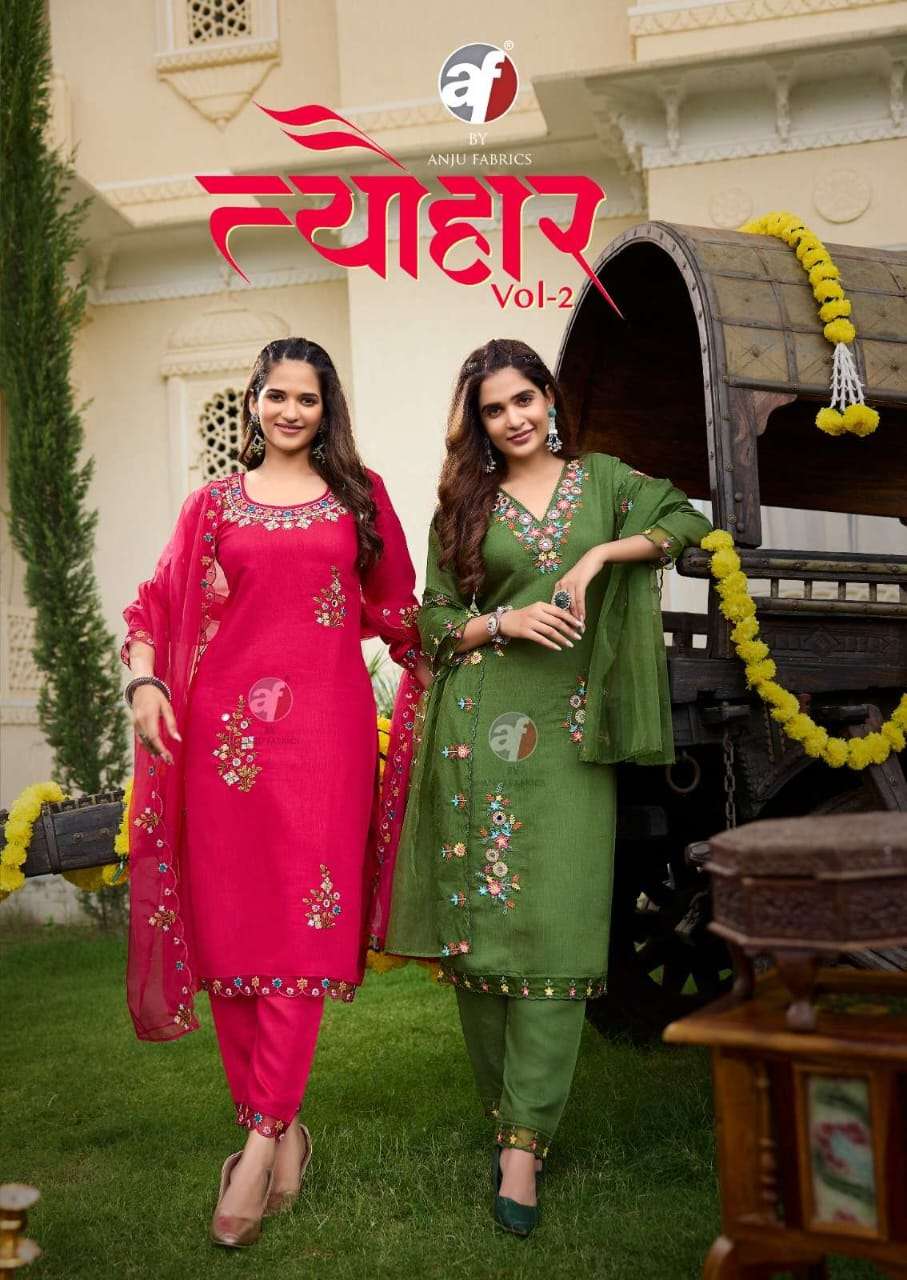 ANJU FABRIC TYOHAAR VOL-2 3811 TO 3816 SERIES PURE VISCOSE EMBROIDERY  DRESSES-00014