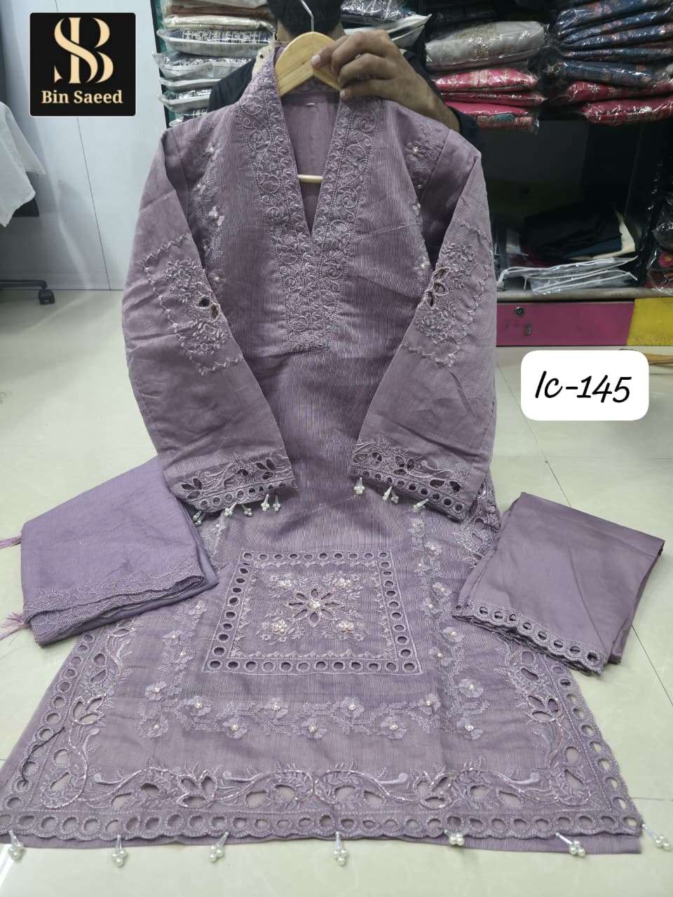 BIN SAEED LC-145 BY ASLIWHOLESALE DESIGNER PURE COTTON EMBROIDERY DRESSES-00272