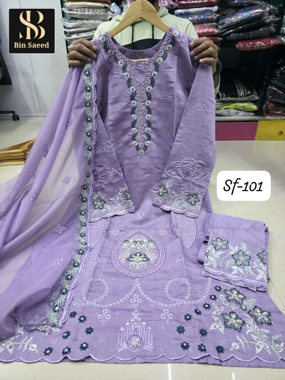 BIN SAEED SF-101 BY ASLIWHOLESALE DESIGNER PURE COTTON EMBROIDERY DRESSES-00272