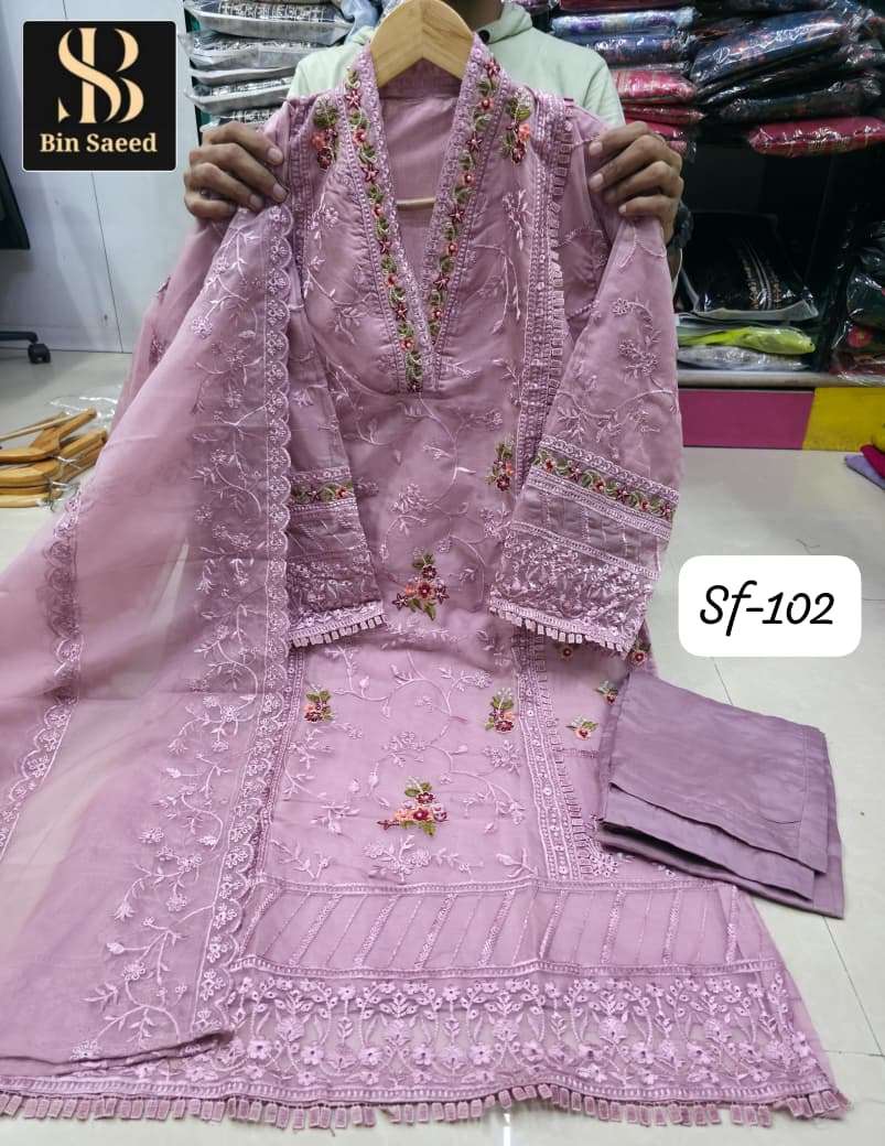 BIN SAEED SF-102 BY ASLIWHOLESALE DESIGNER PURE ORGANZA EMBROIDERY DRESSES-00272
