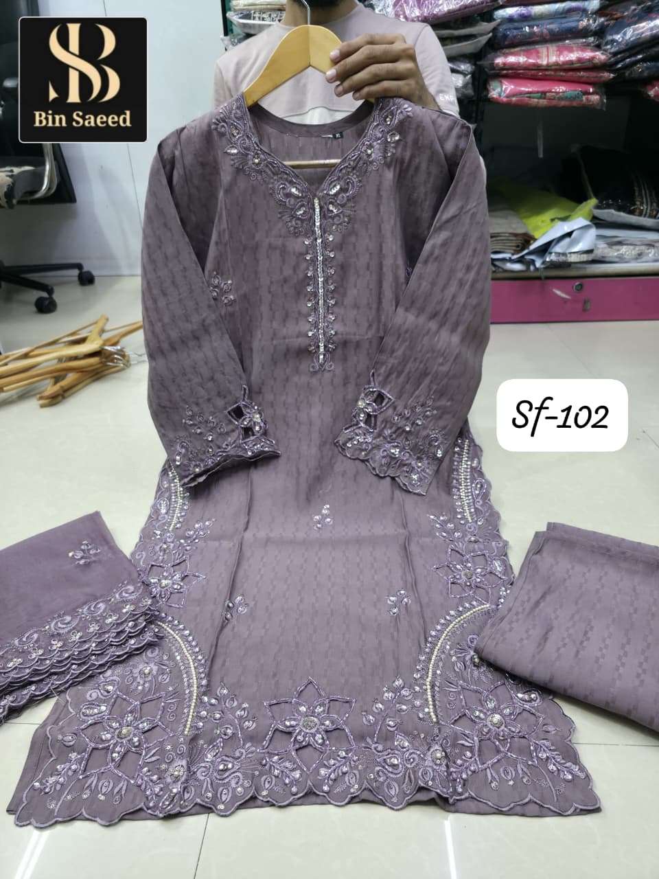 BIN SAEED SF-102 NX BY ASLIWHOLESALE DESIGNER PURE COTTON EMBROIDERY DRESSES-00272